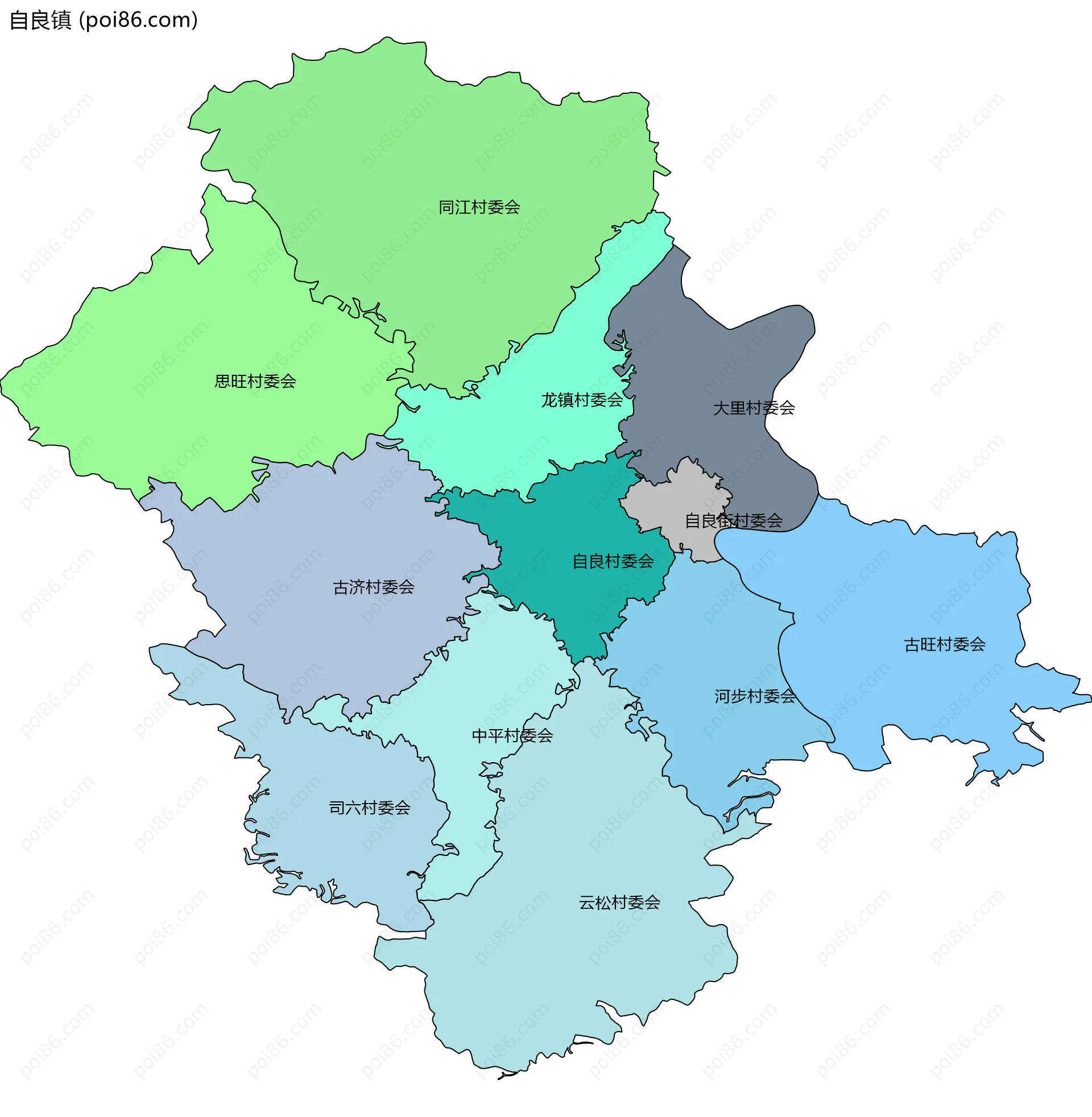 自良镇边界地图(五级行政区划)