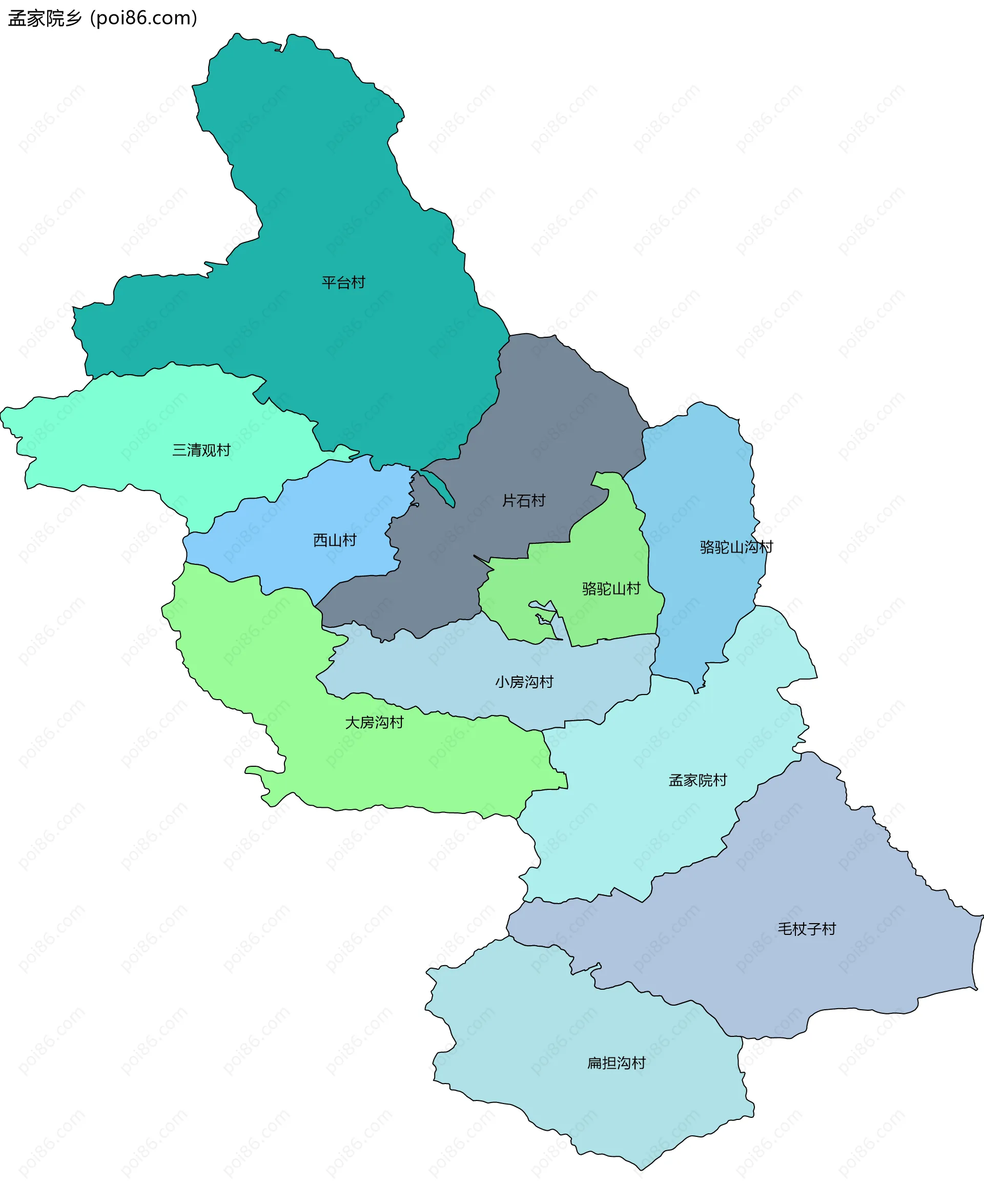 孟家院乡边界地图(五级行政区划)