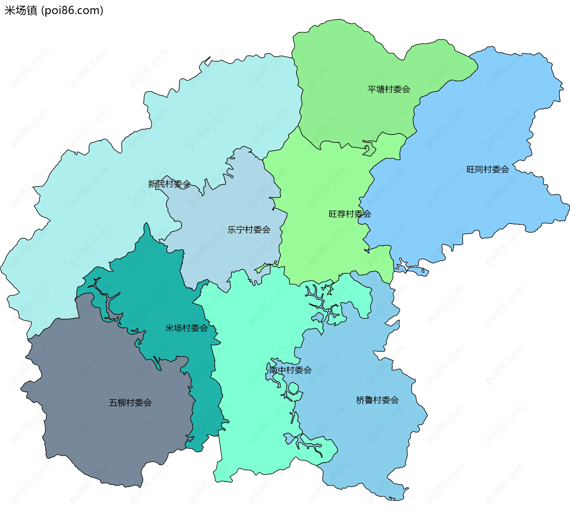 米场镇边界地图(五级行政区划)