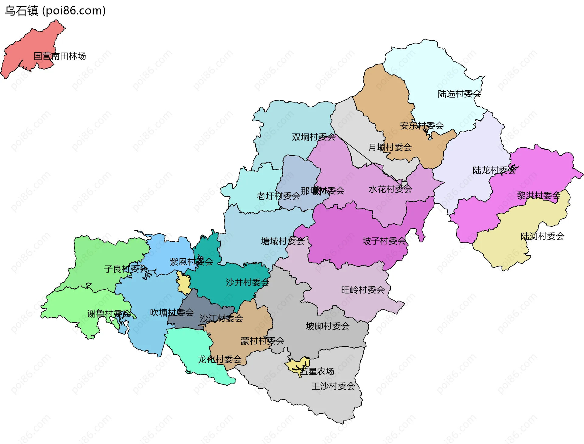 乌石镇边界地图(五级行政区划)