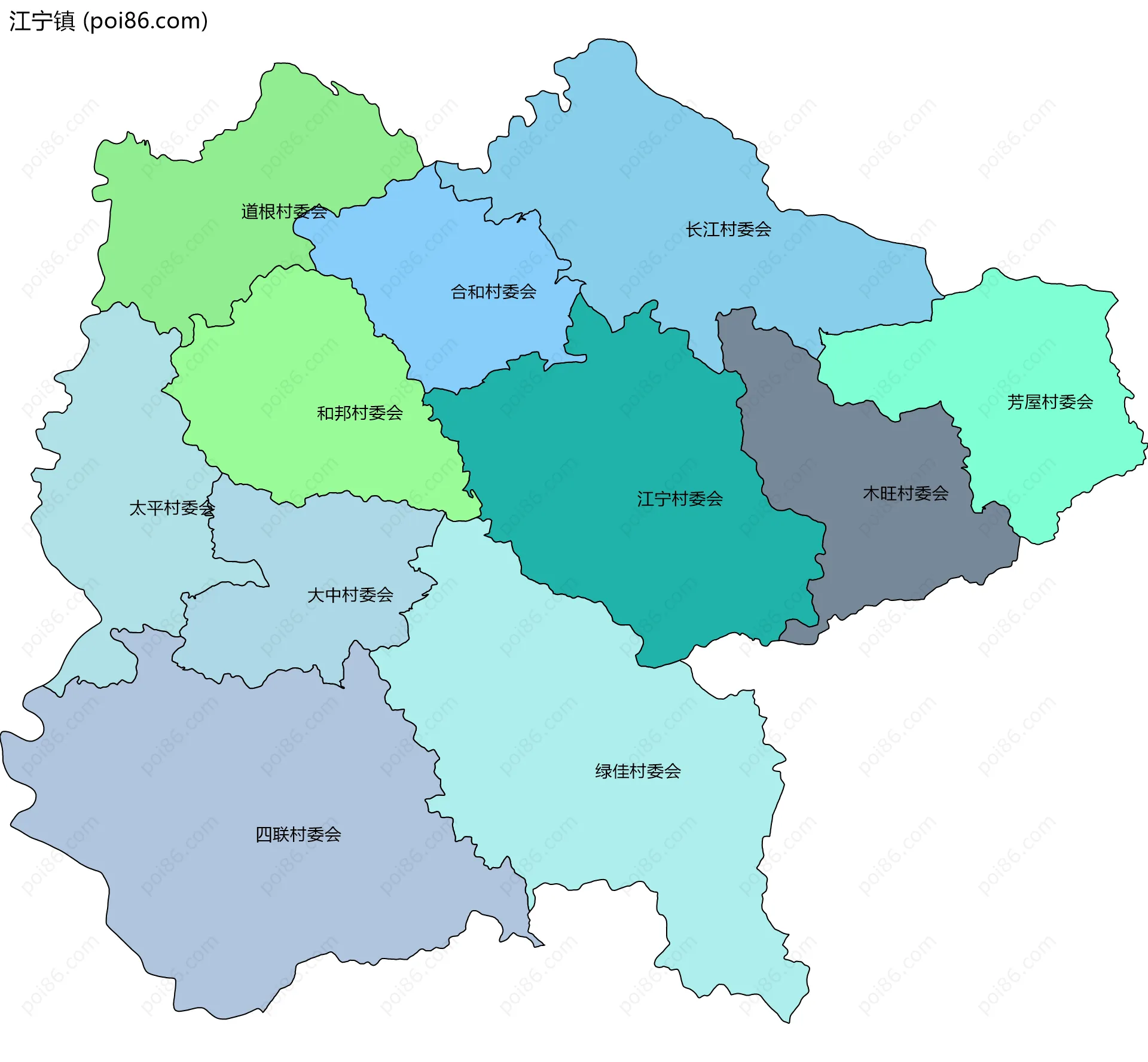 江宁镇边界地图(五级行政区划)