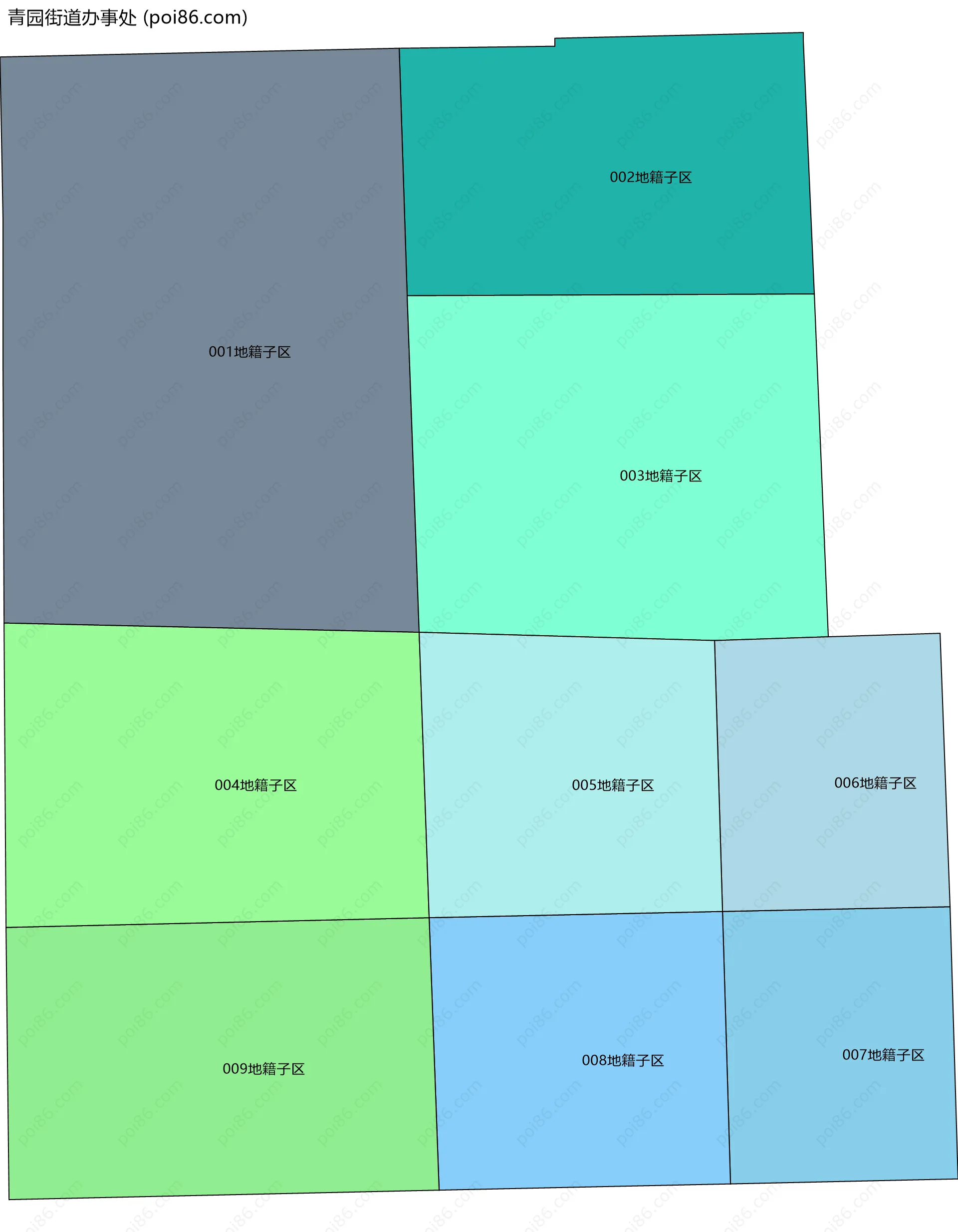 青园街道办事处边界地图(五级行政区划)