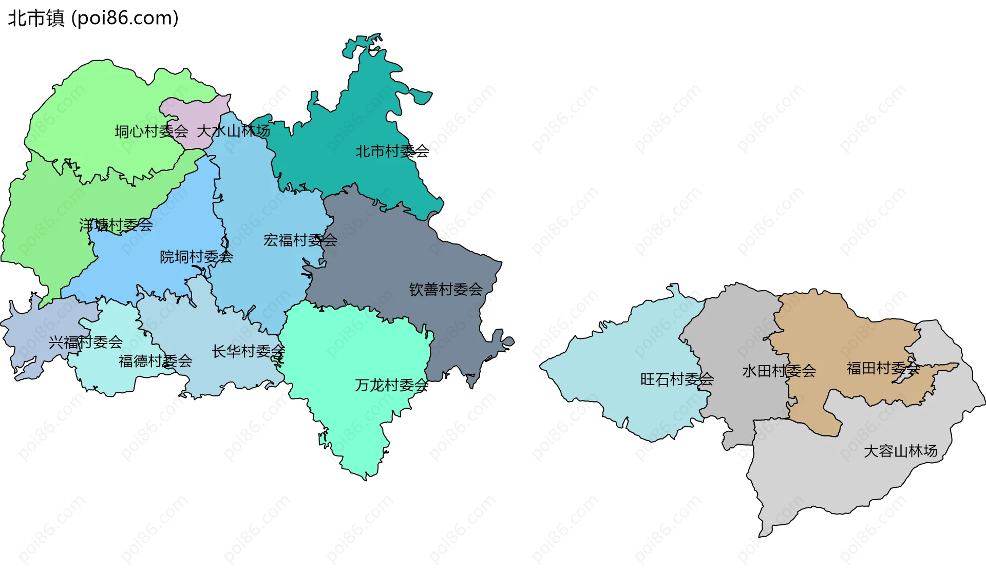 北市镇边界地图(五级行政区划)