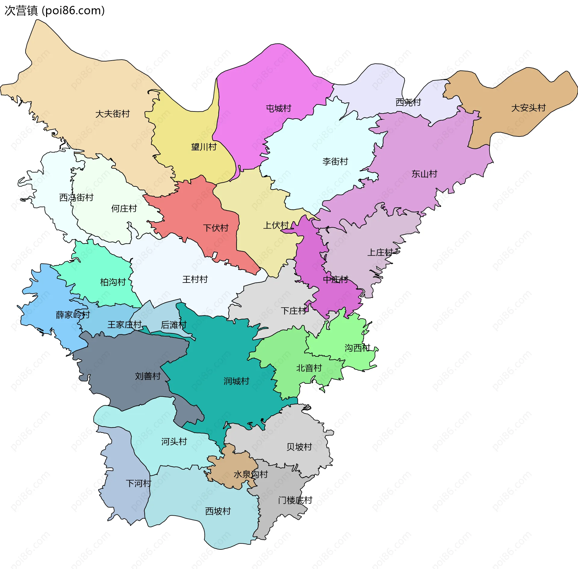 次营镇边界地图(五级行政区划)