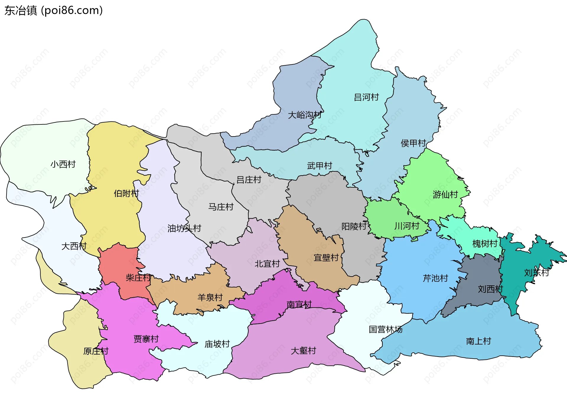 东冶镇边界地图(五级行政区划)