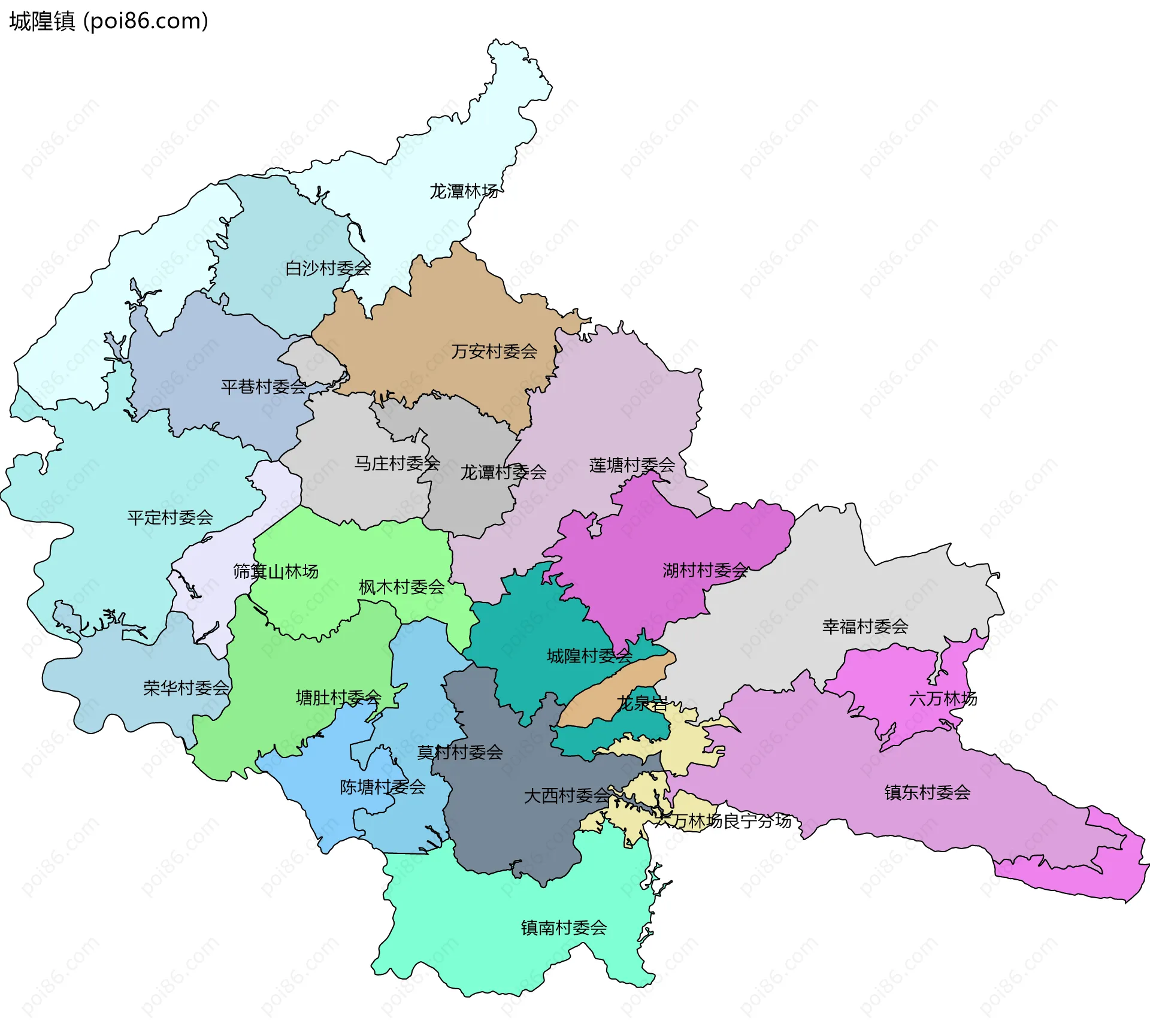 城隍镇边界地图(五级行政区划)