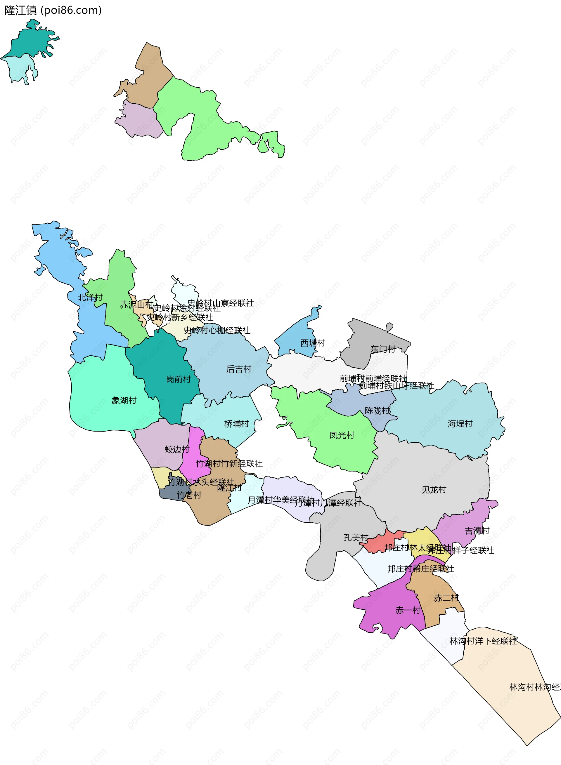 隆江镇边界地图(五级行政区划)