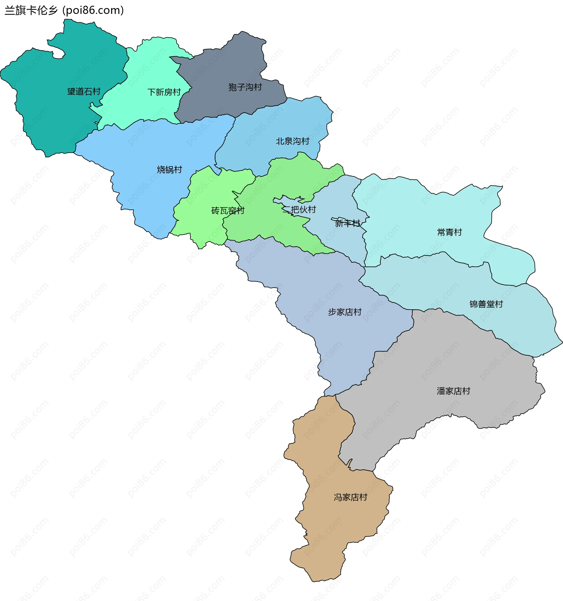 兰旗卡伦乡边界地图(五级行政区划)