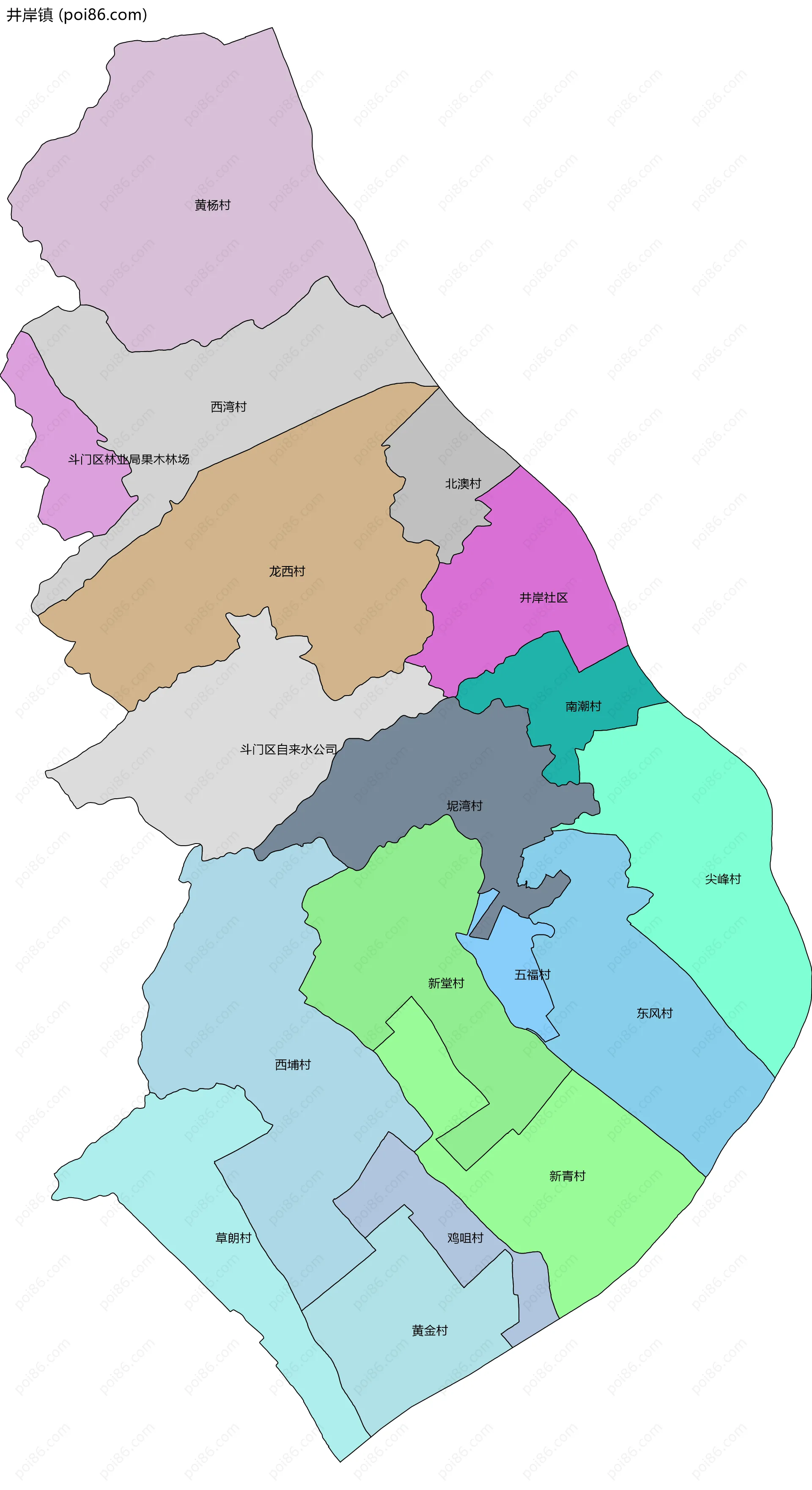 井岸镇边界地图(五级行政区划)