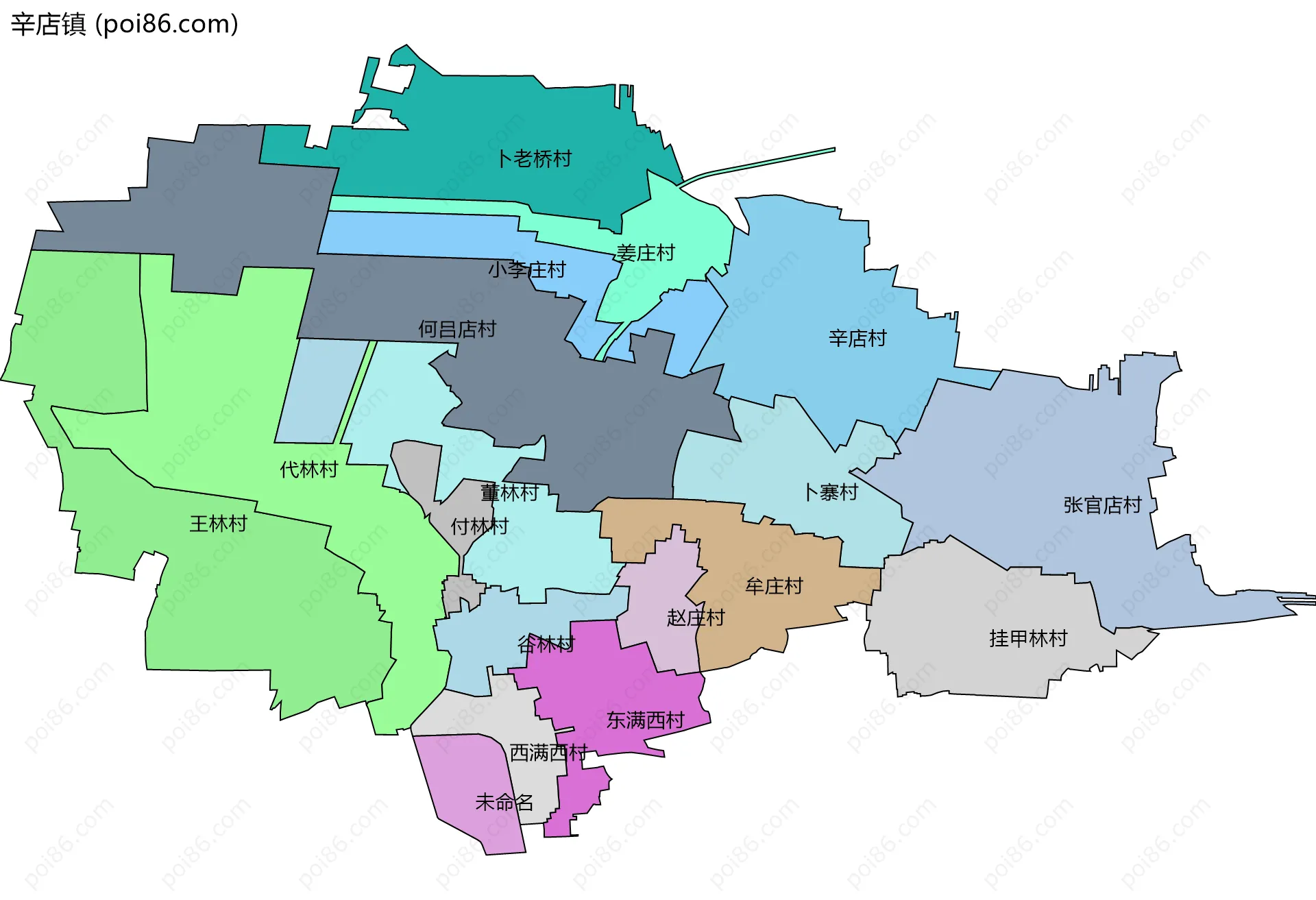 辛店镇边界地图(五级行政区划)