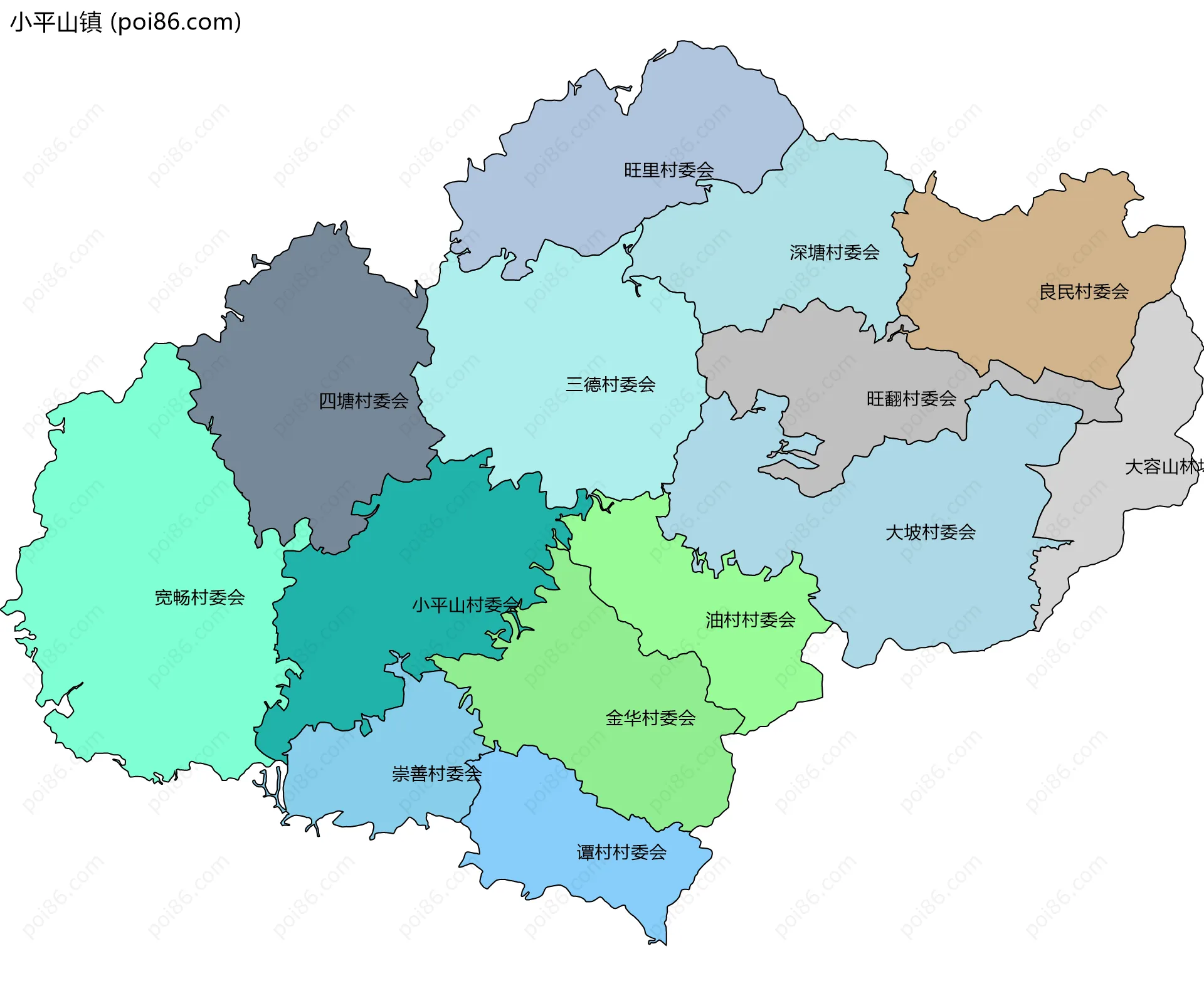 小平山镇边界地图(五级行政区划)
