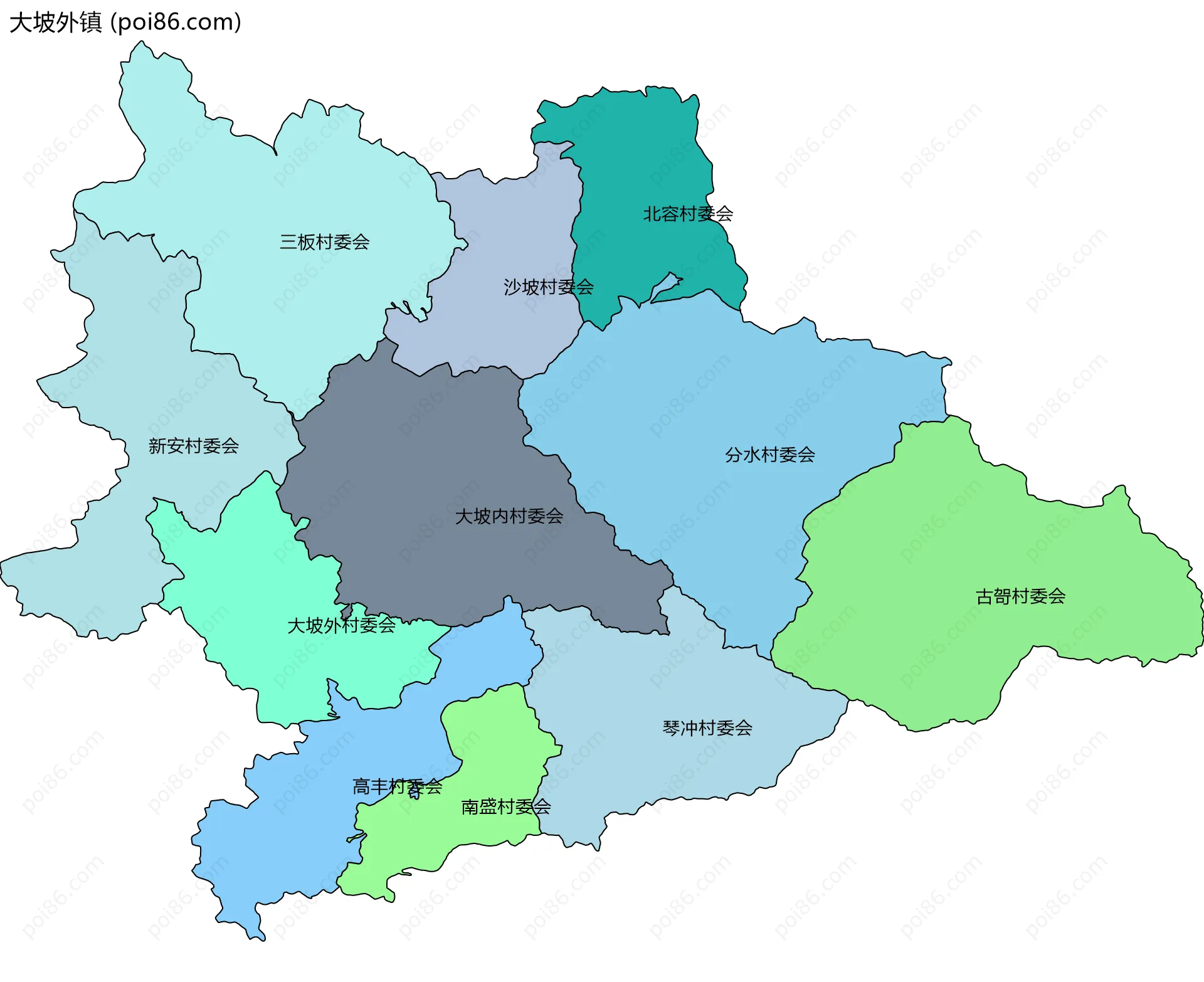 大坡外镇边界地图(五级行政区划)