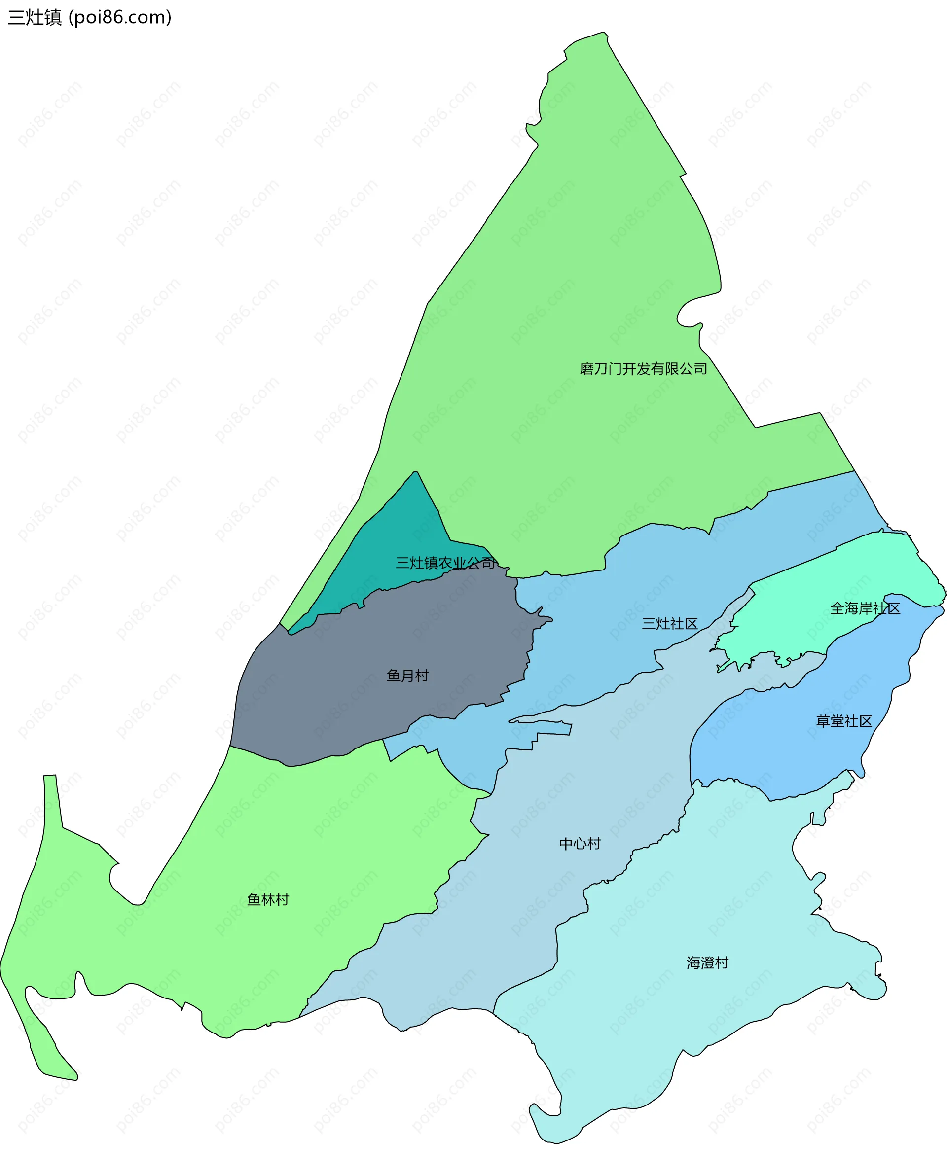 三灶镇边界地图(五级行政区划)