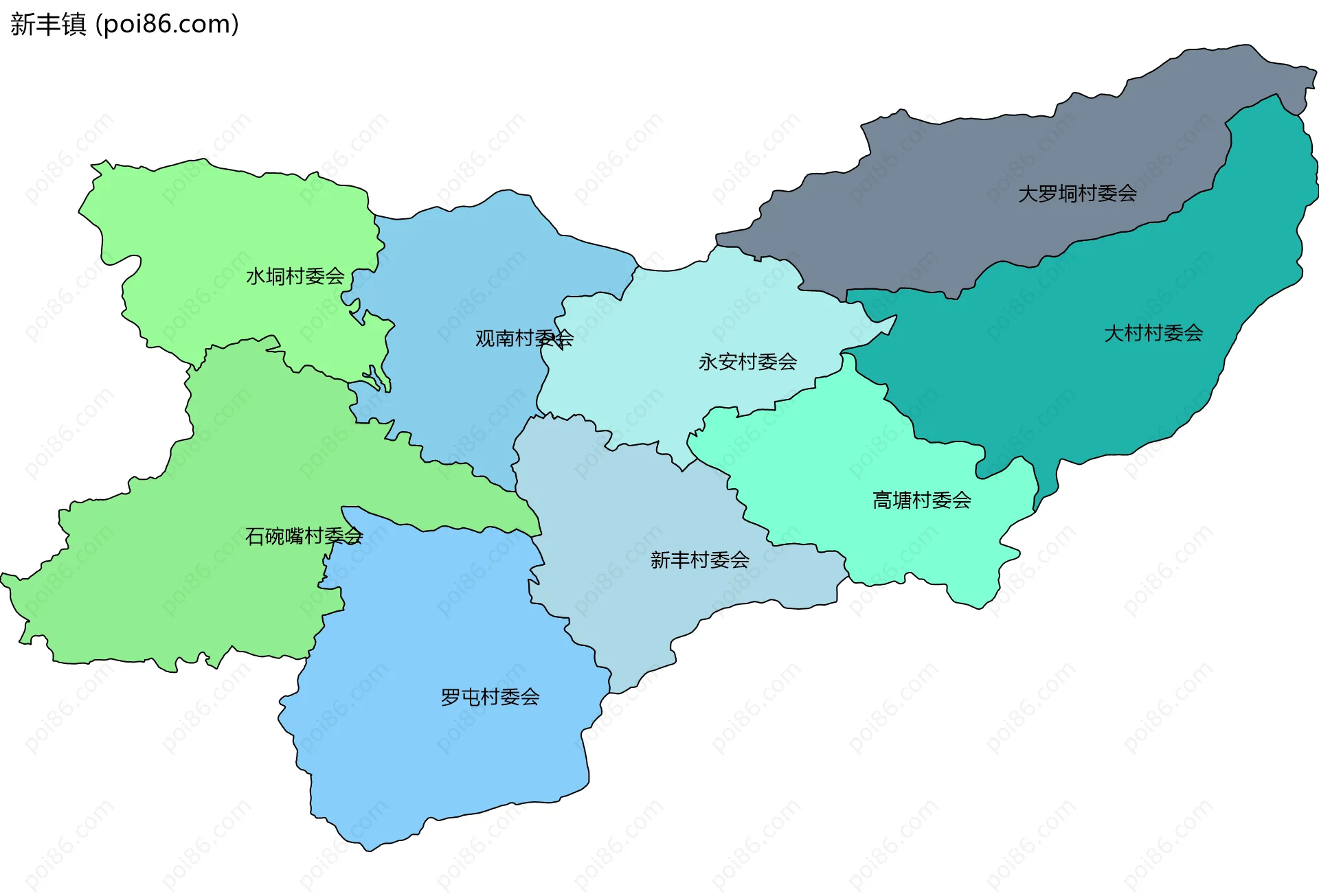 新丰镇边界地图(五级行政区划)