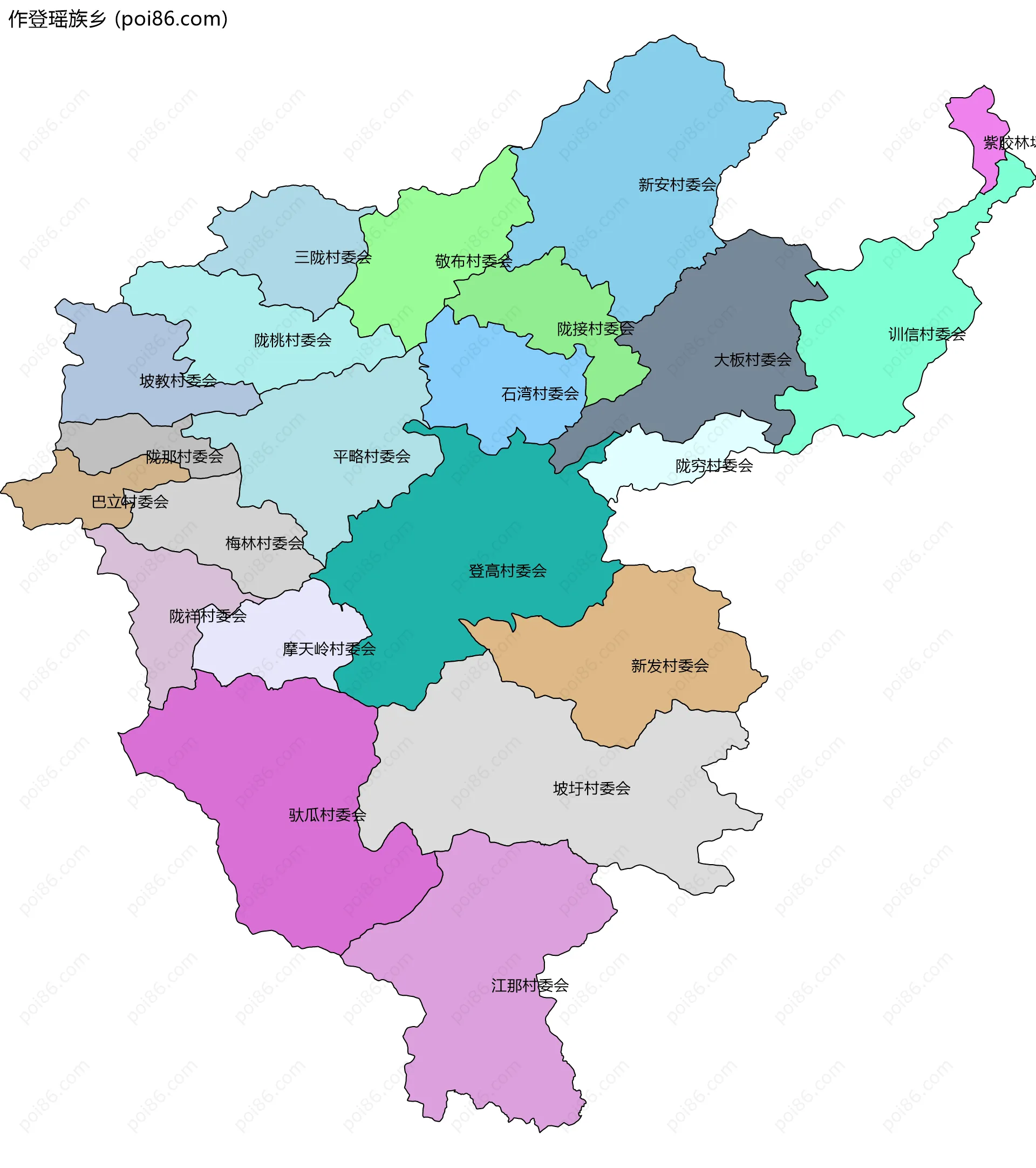 作登瑶族乡边界地图(五级行政区划)
