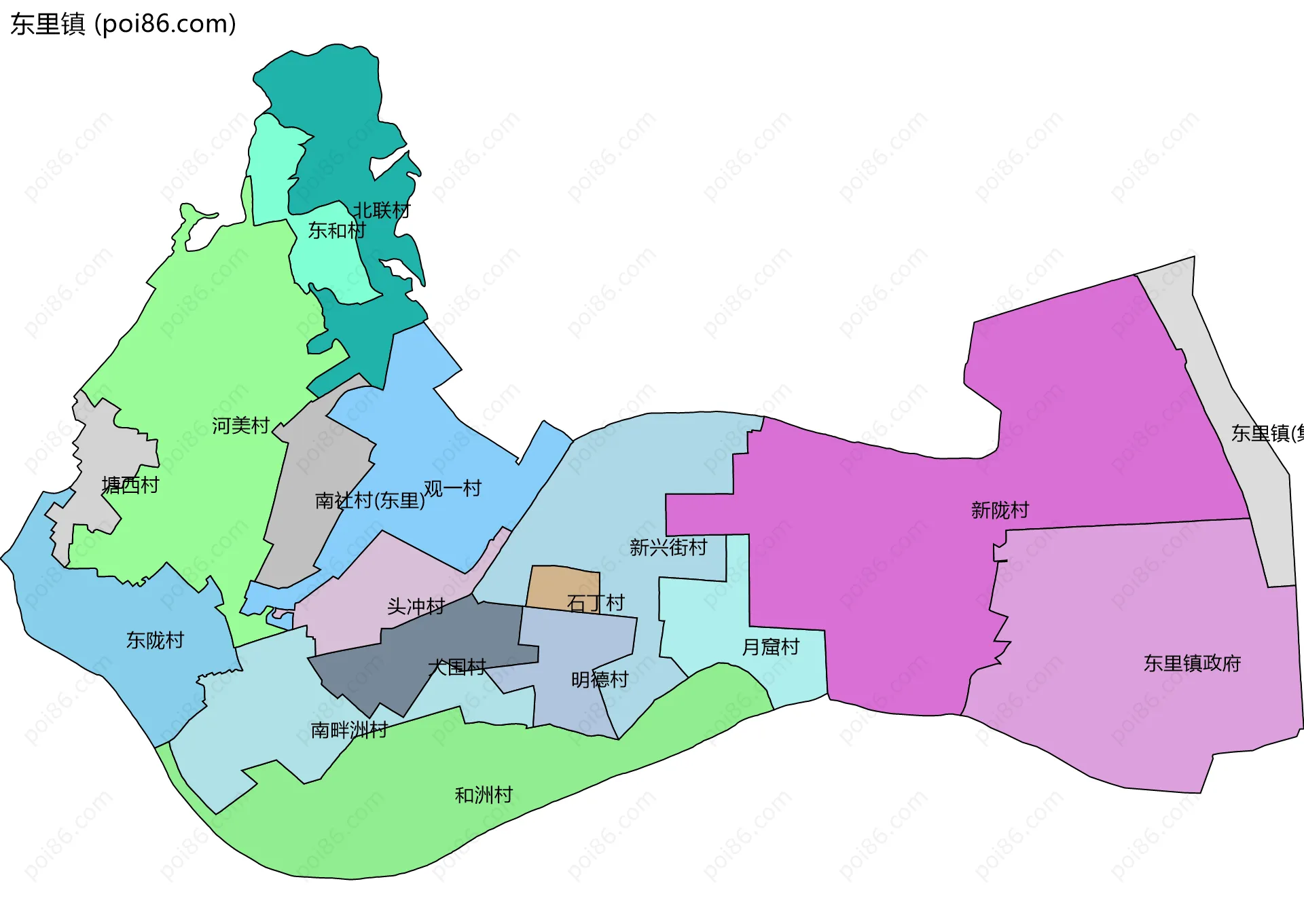 东里镇边界地图(五级行政区划)