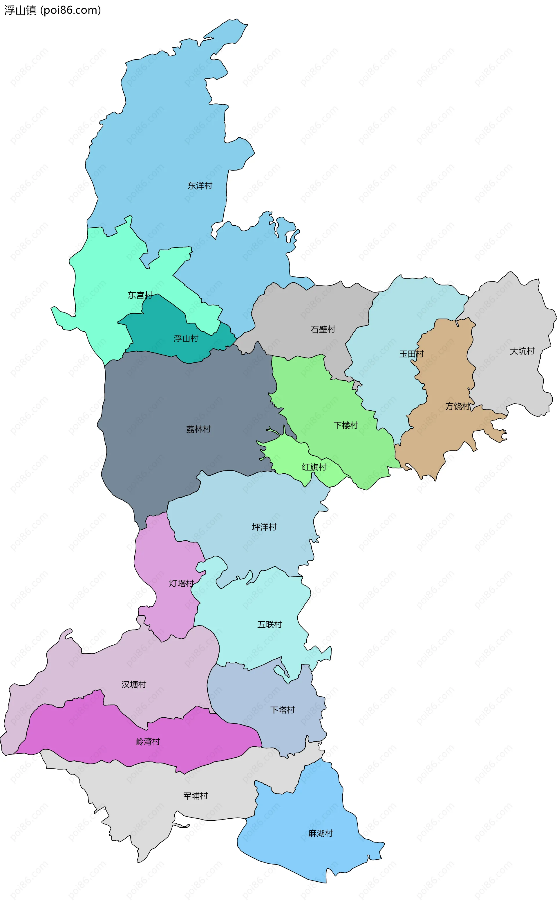 浮山镇边界地图(五级行政区划)