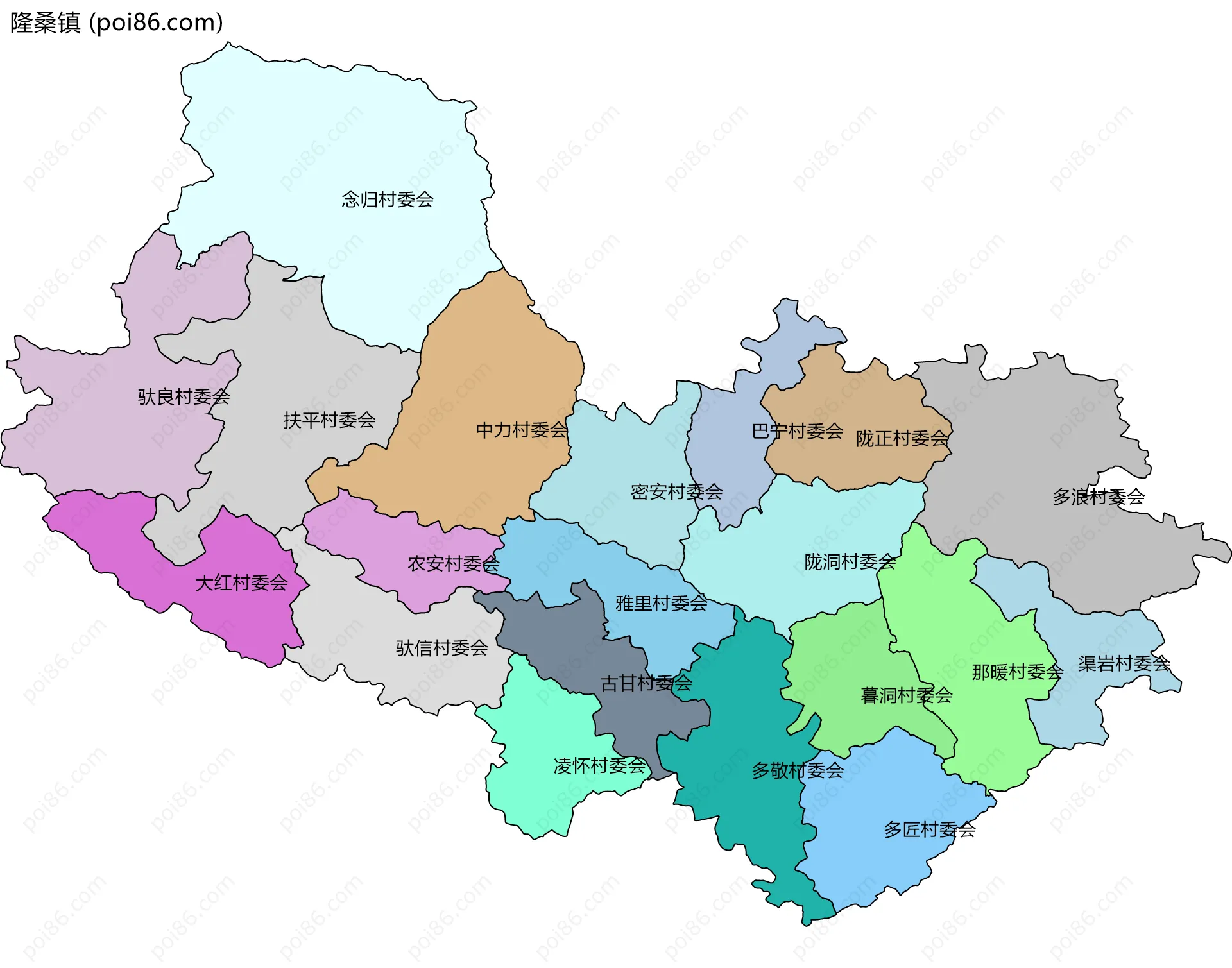隆桑镇边界地图(五级行政区划)