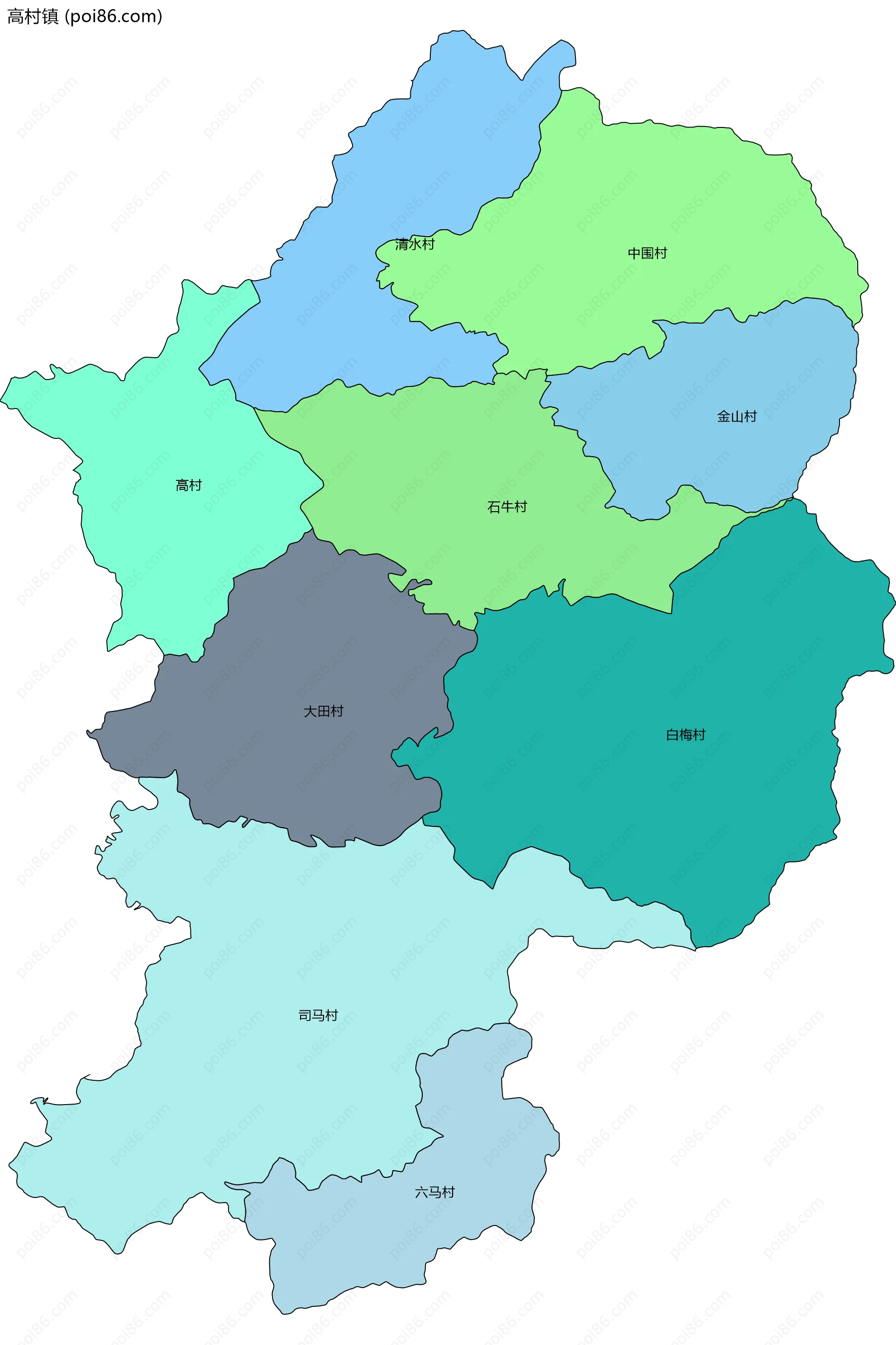 高村镇边界地图(五级行政区划)