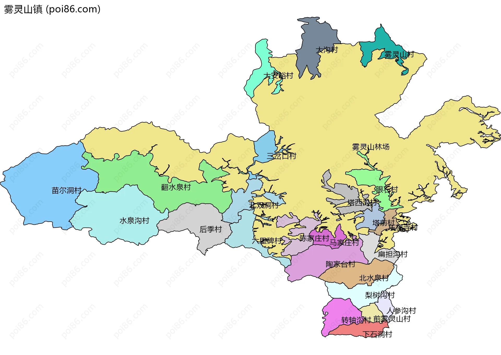 雾灵山镇边界地图(五级行政区划)