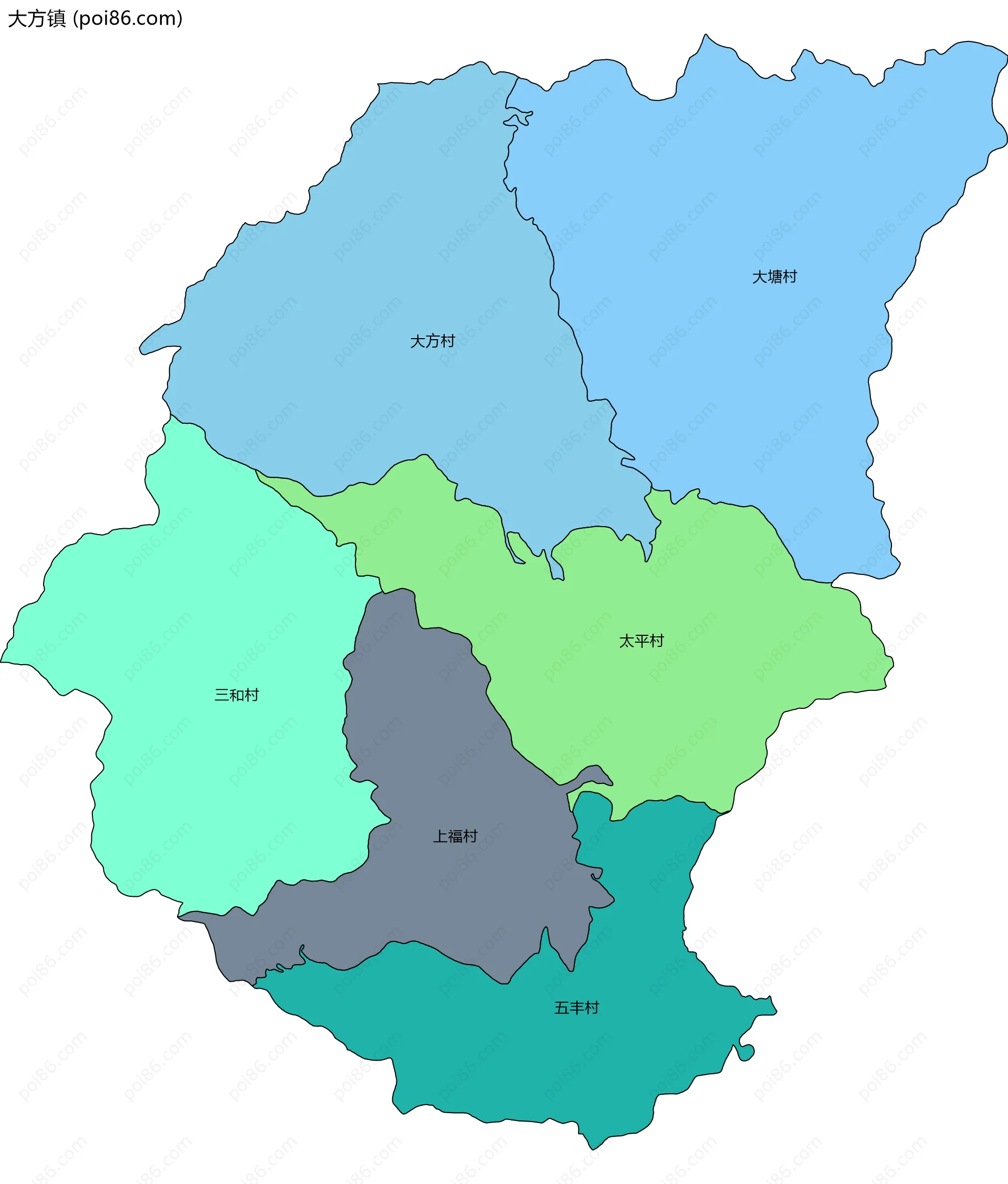 大方镇边界地图(五级行政区划)