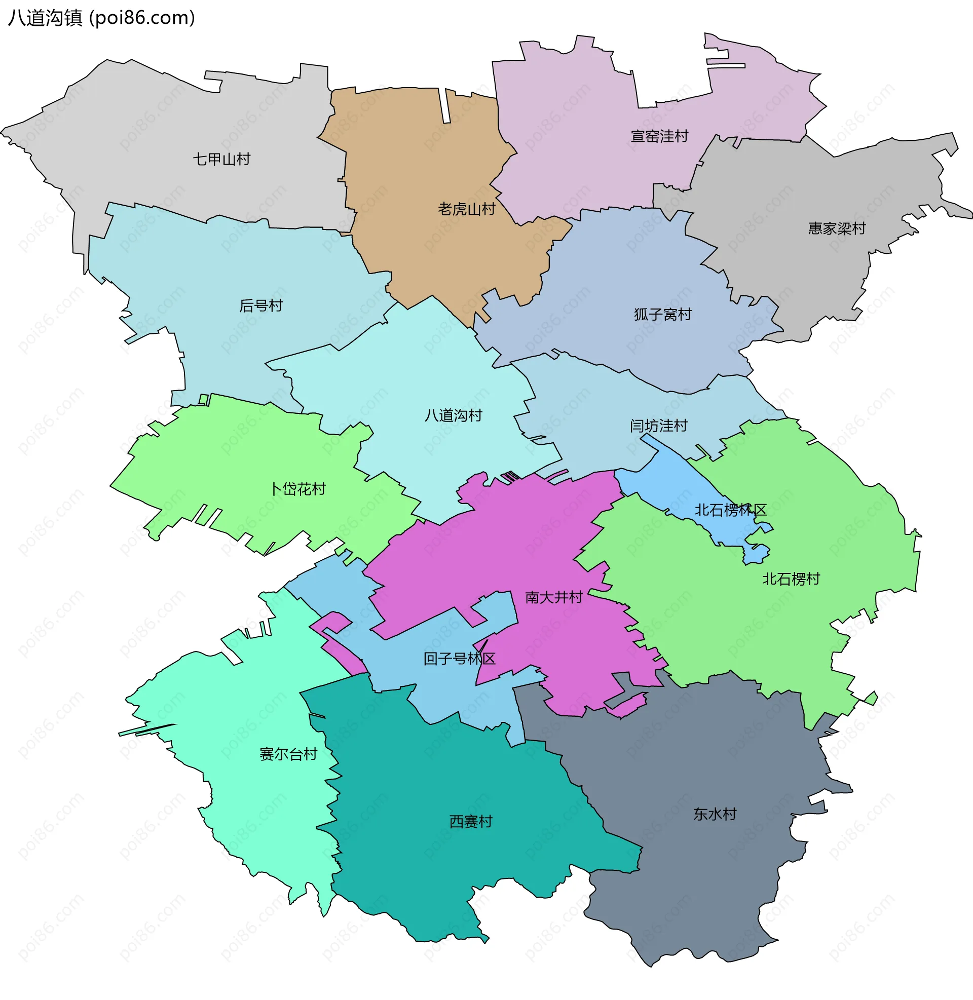 八道沟镇边界地图(五级行政区划)