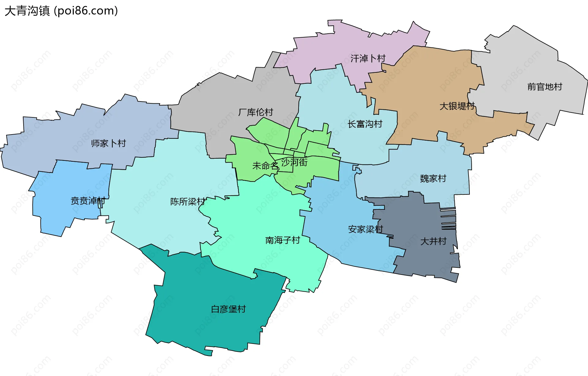 大青沟镇边界地图(五级行政区划)