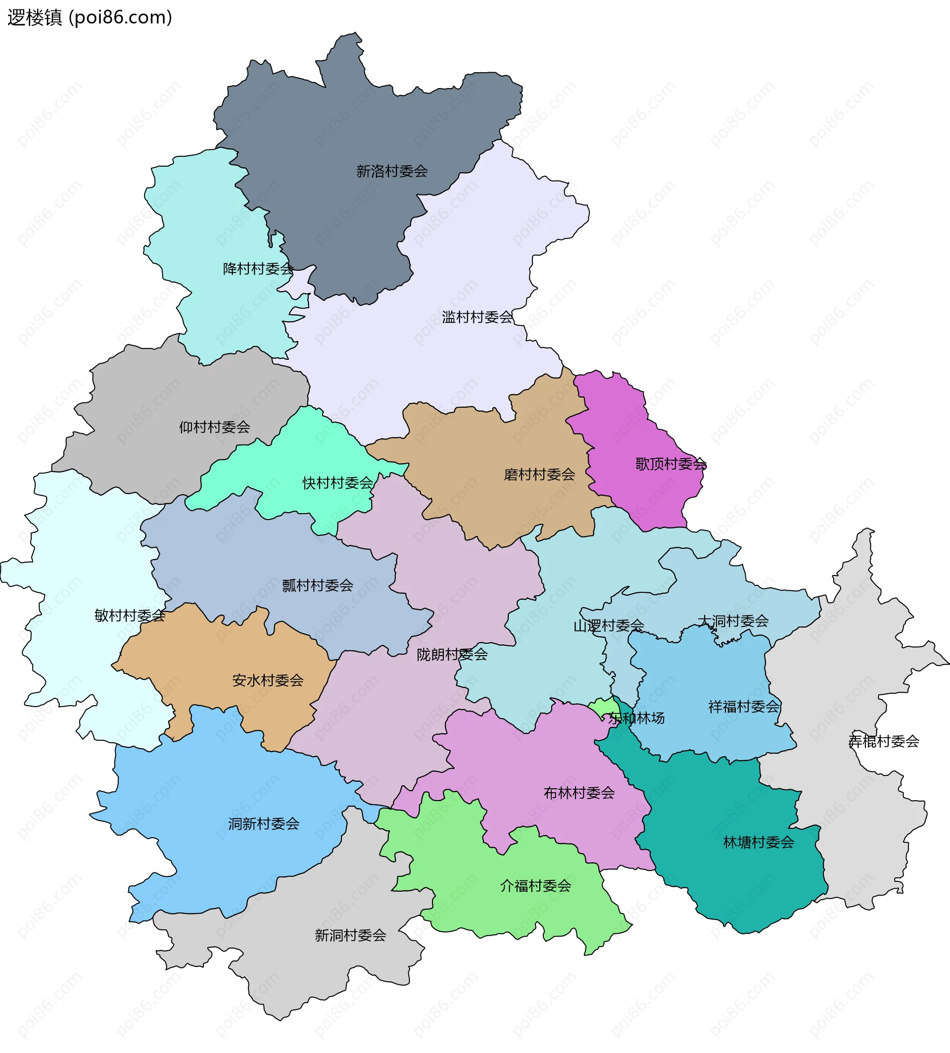 逻楼镇边界地图(五级行政区划)