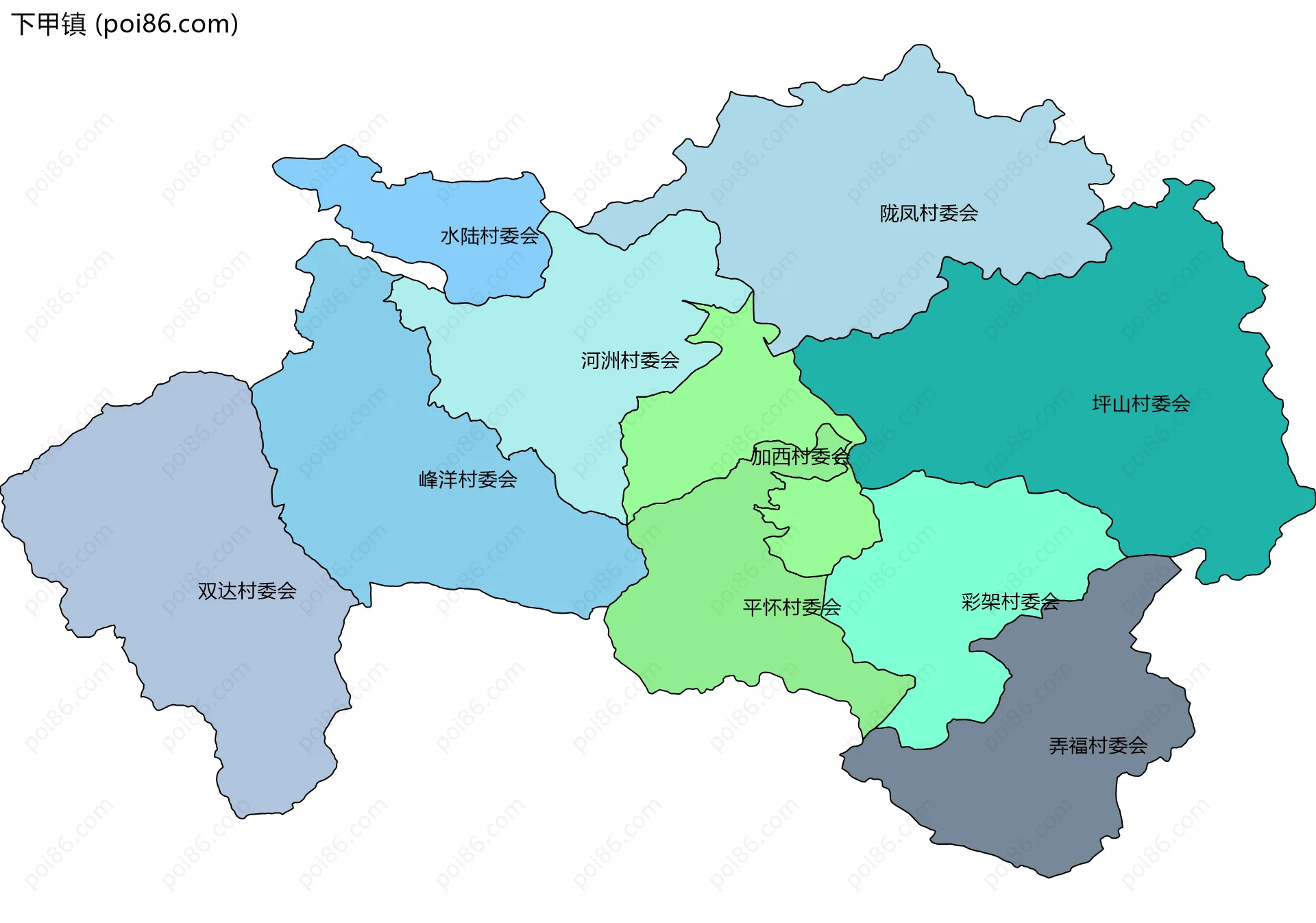 下甲镇边界地图(五级行政区划)
