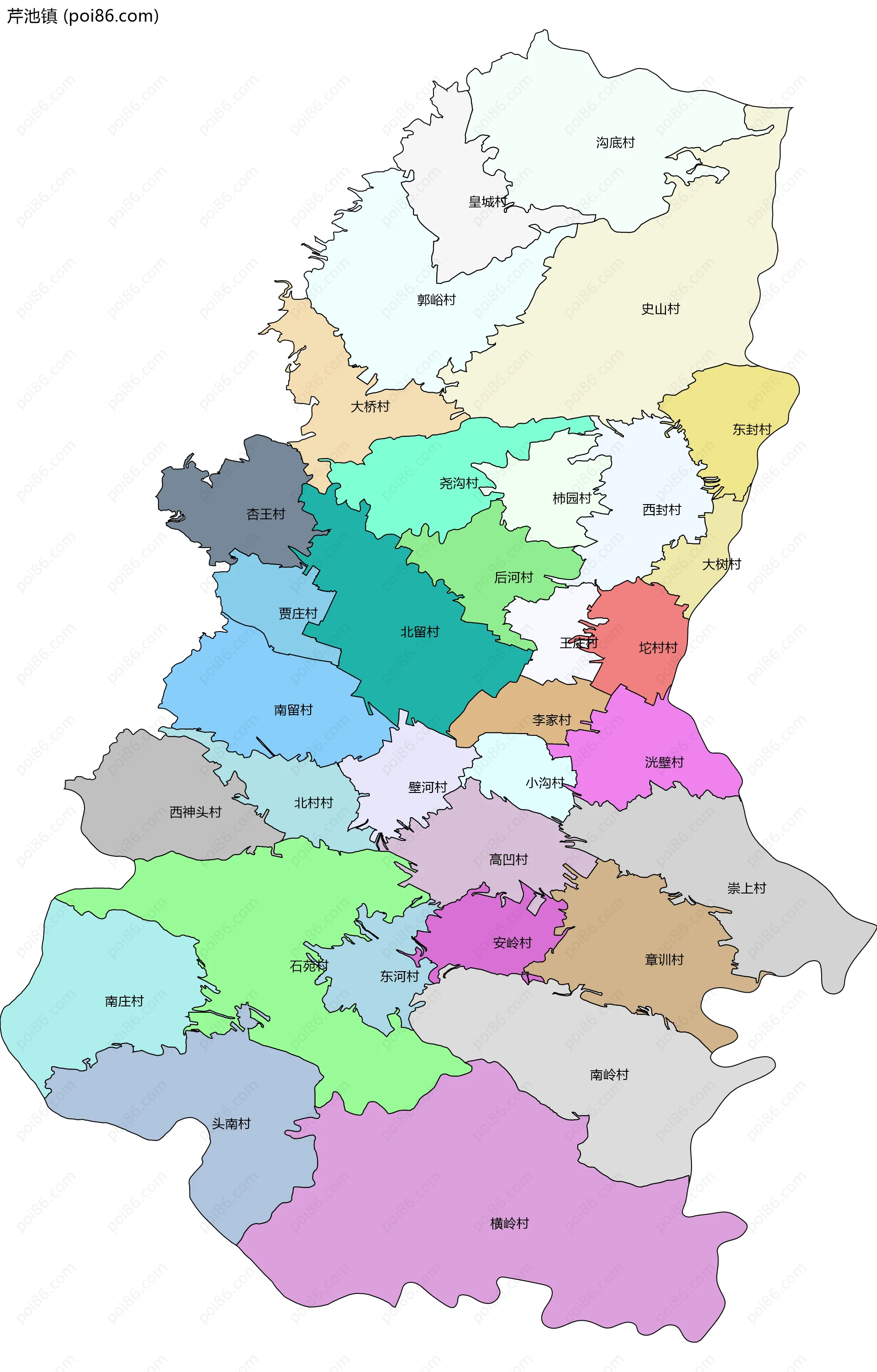 芹池镇边界地图(五级行政区划)