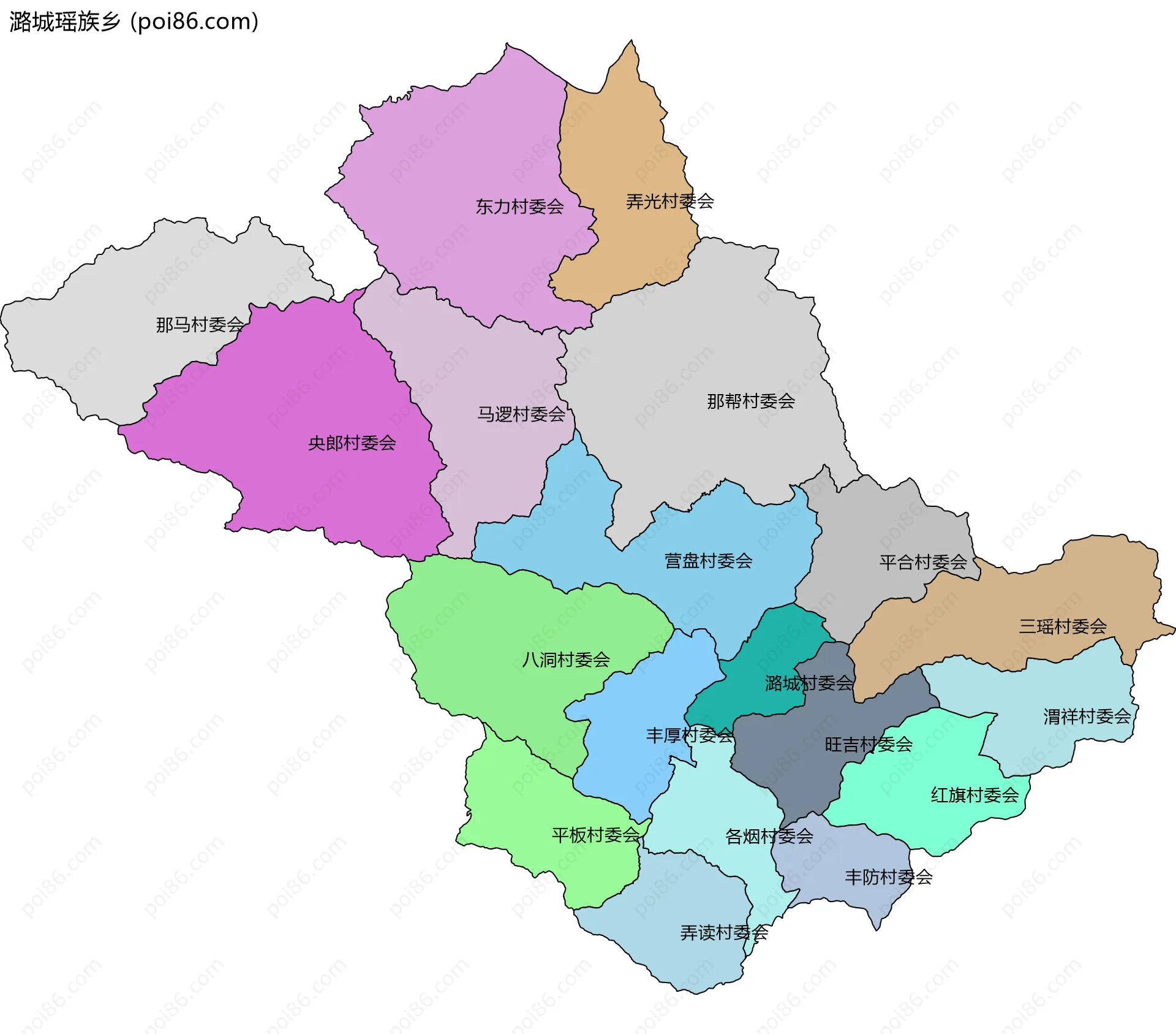 潞城瑶族乡边界地图(五级行政区划)