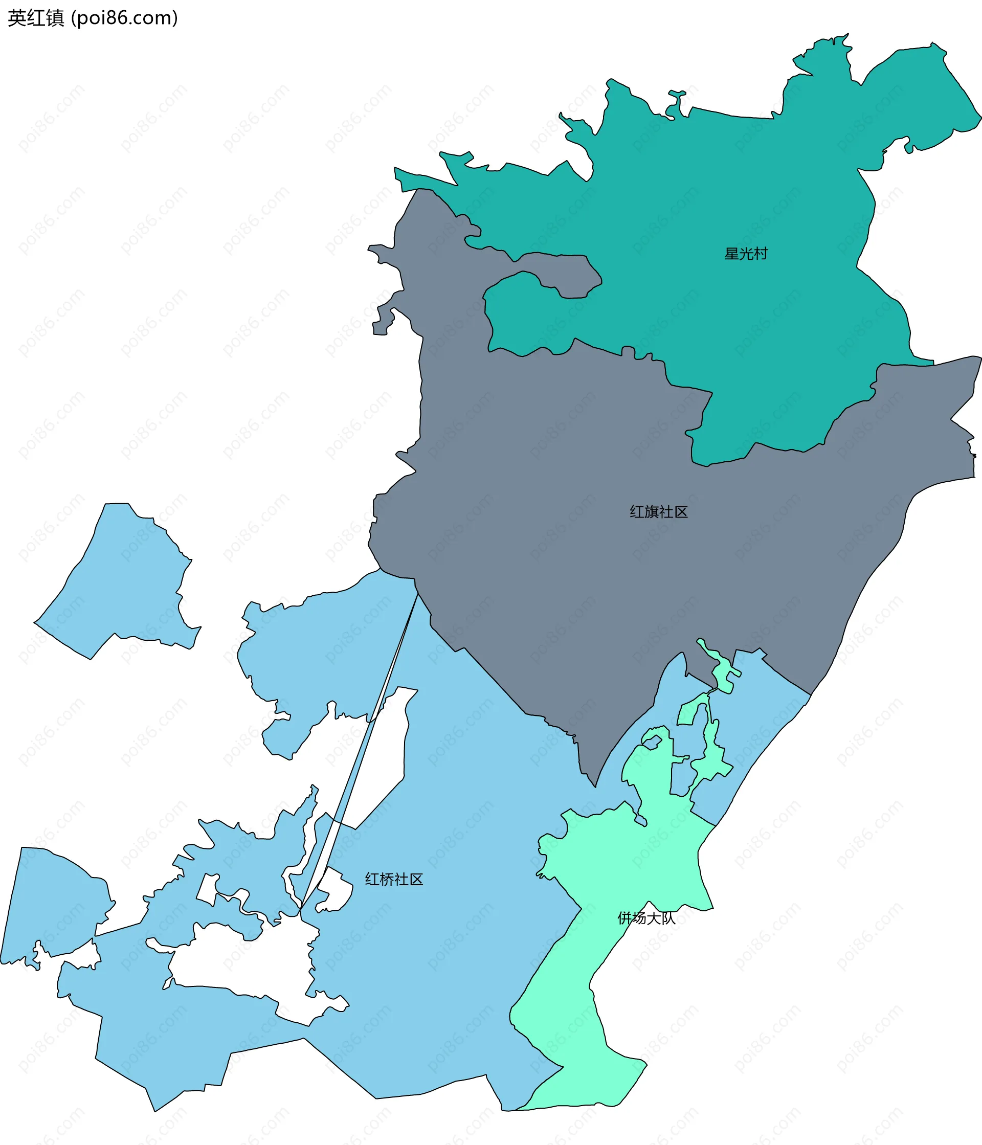 英红镇边界地图(五级行政区划)