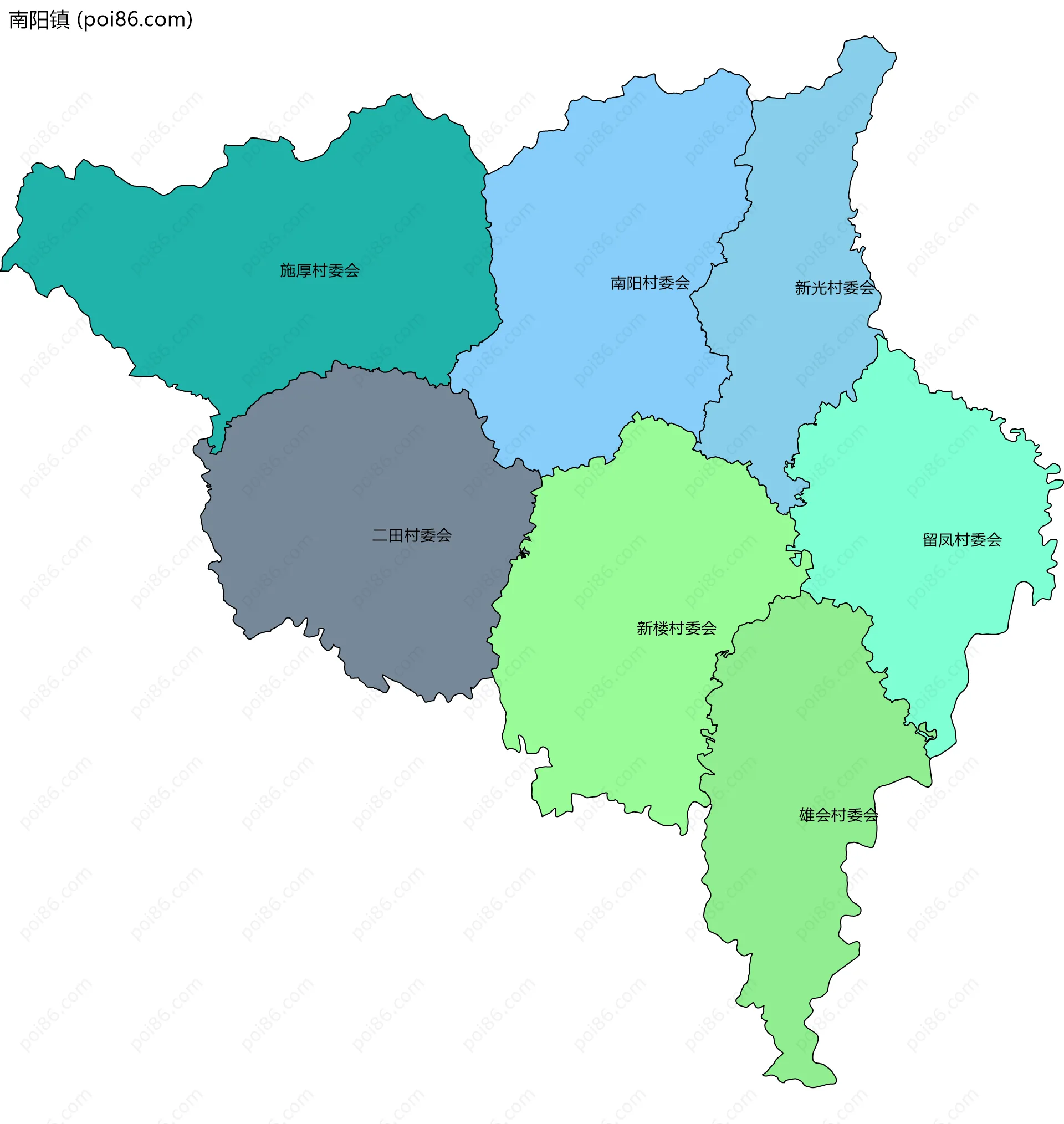 南阳镇边界地图(五级行政区划)