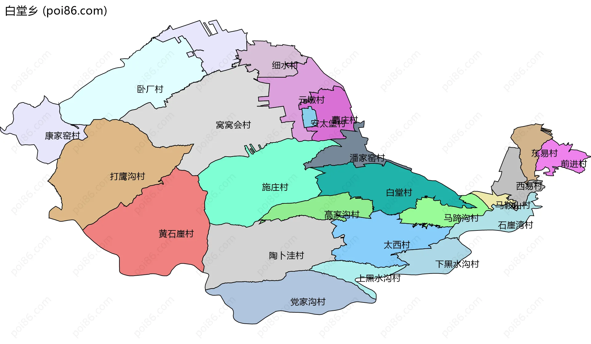 白堂乡边界地图(五级行政区划)