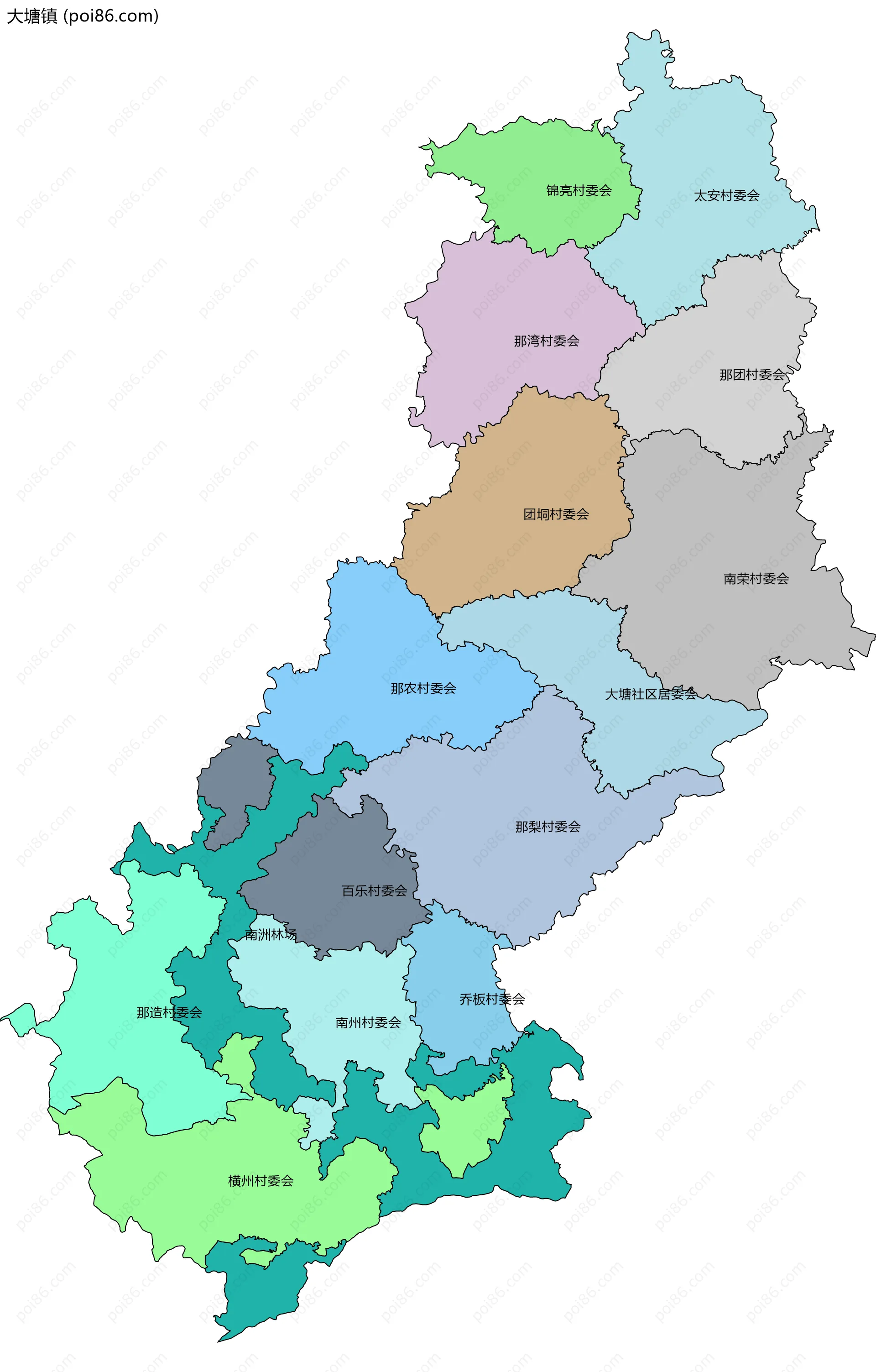 大塘镇边界地图(五级行政区划)