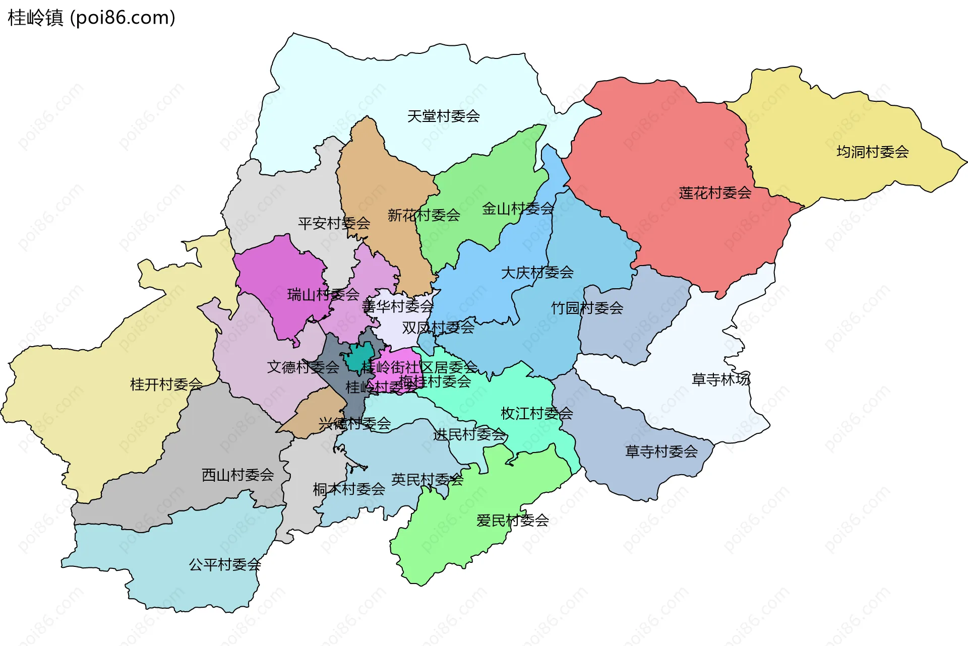 桂岭镇边界地图(五级行政区划)