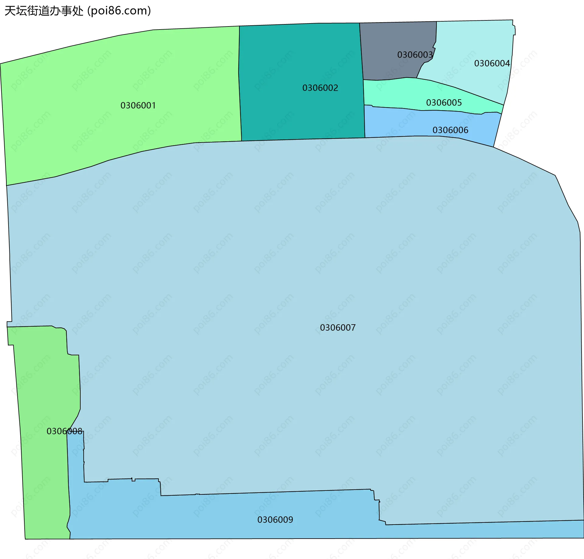 天坛街道办事处边界地图(五级行政区划)