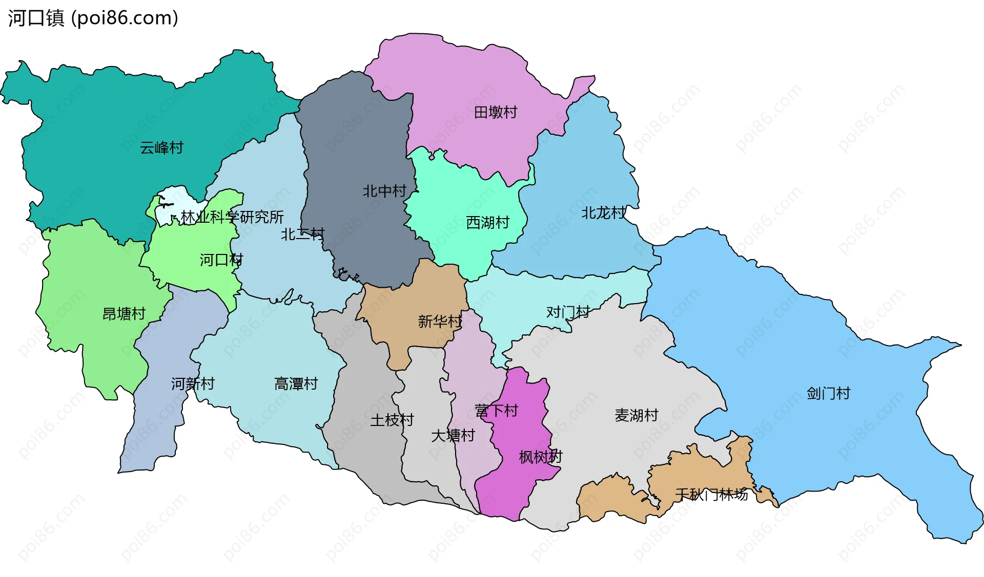 河口镇边界地图(五级行政区划)