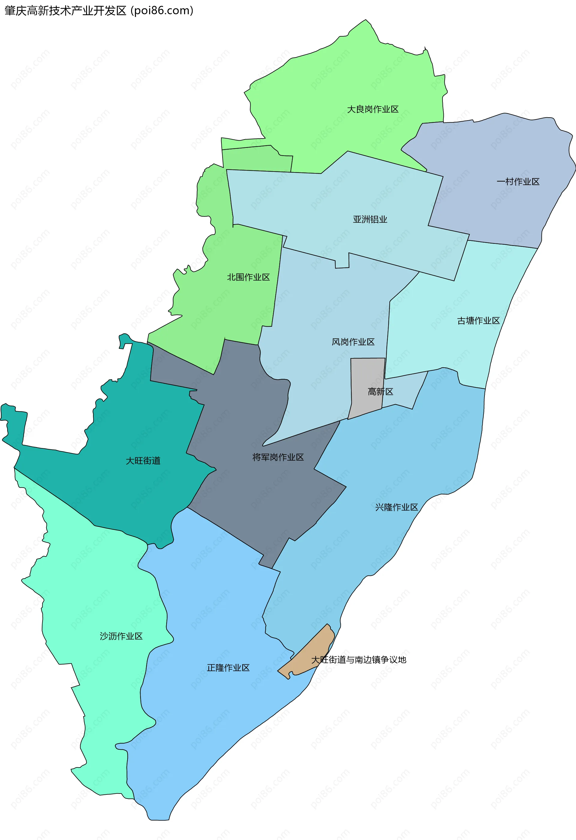 肇庆高新技术产业开发区边界地图(五级行政区划)