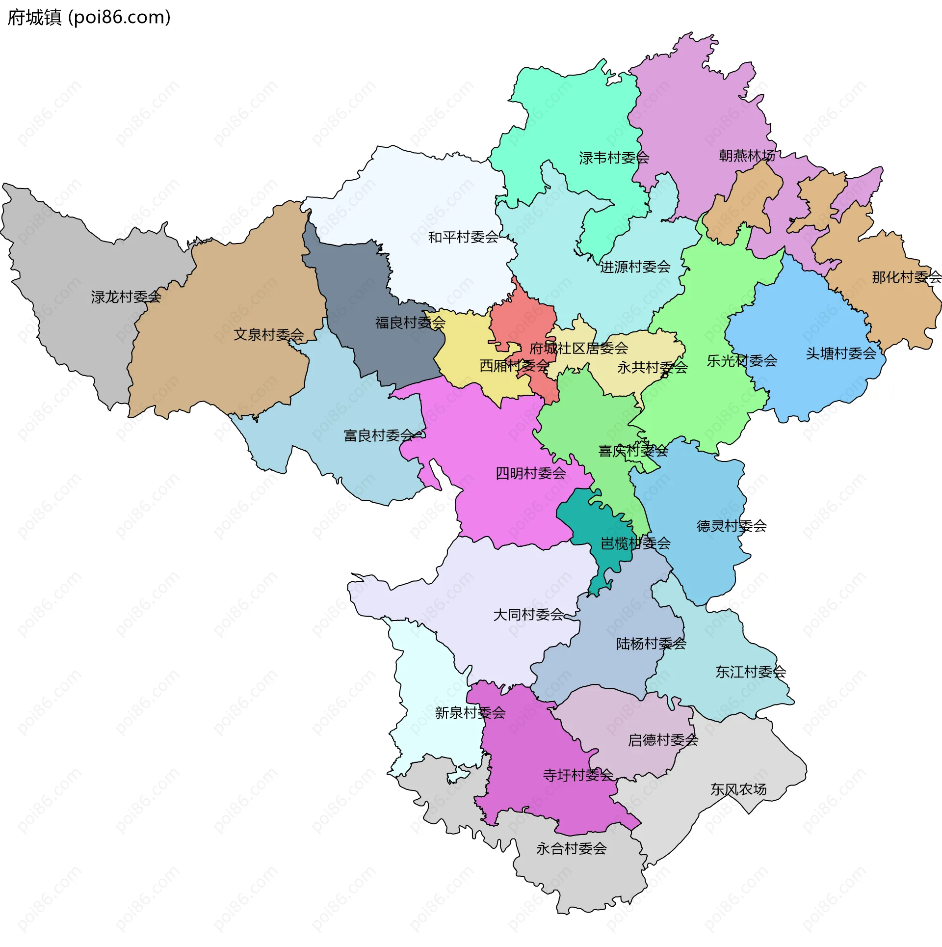 府城镇边界地图(五级行政区划)