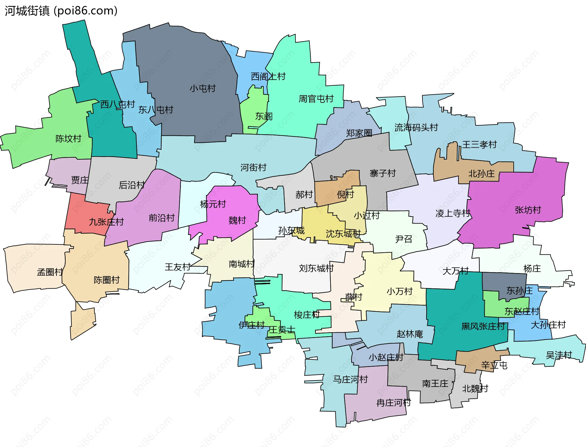 河城街镇边界地图(五级行政区划)