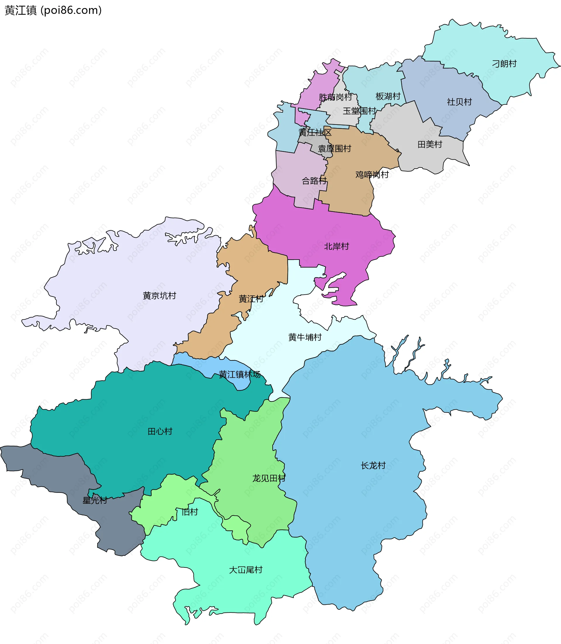 黄江镇边界地图(五级行政区划)