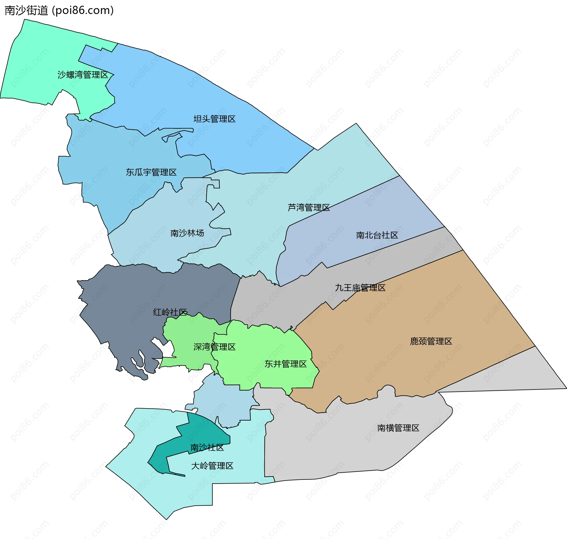 南沙街道边界地图(五级行政区划)