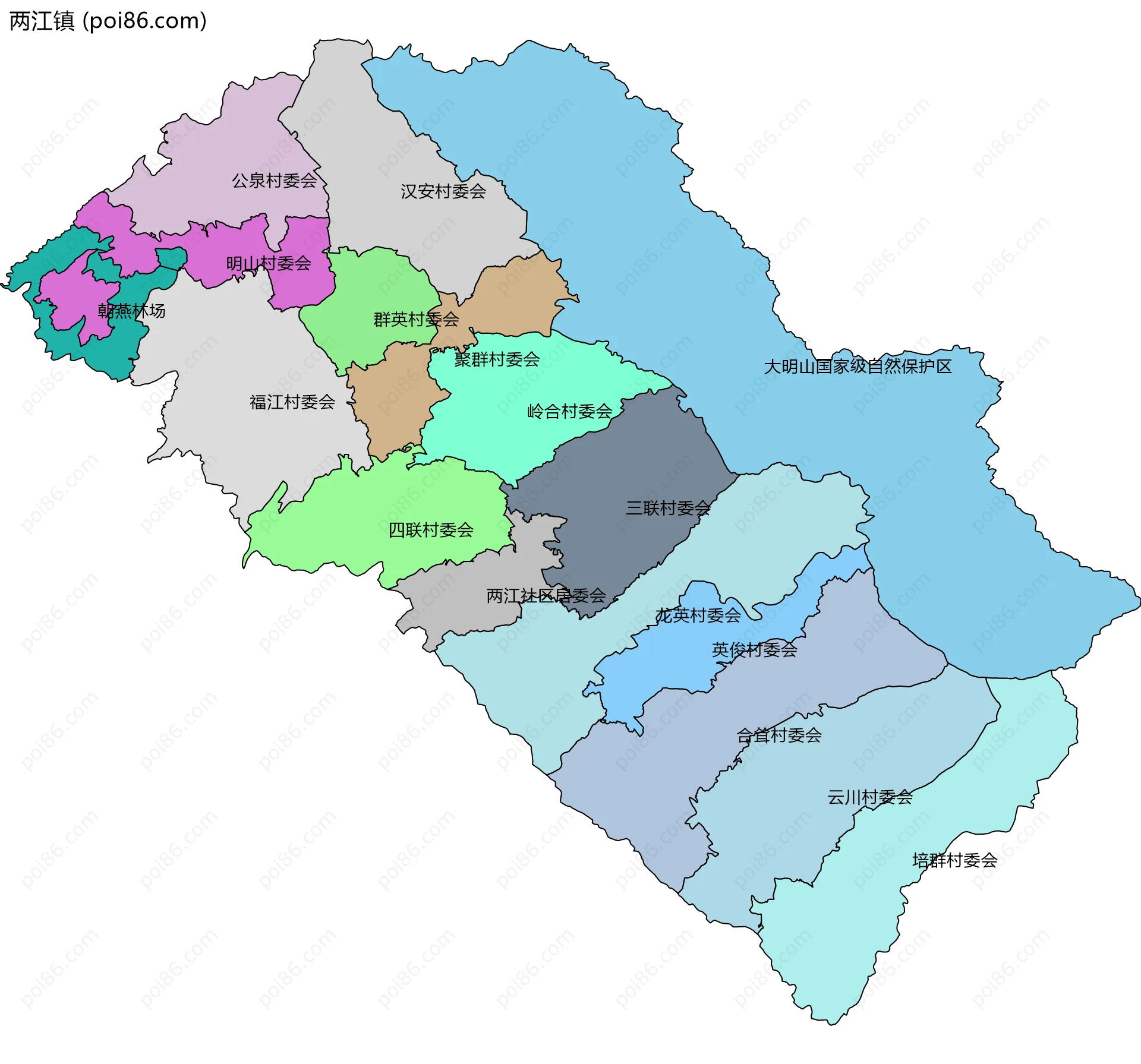 两江镇边界地图(五级行政区划)