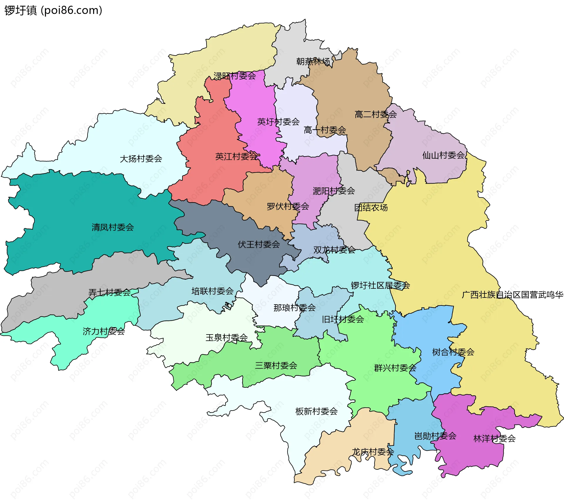 锣圩镇边界地图(五级行政区划)