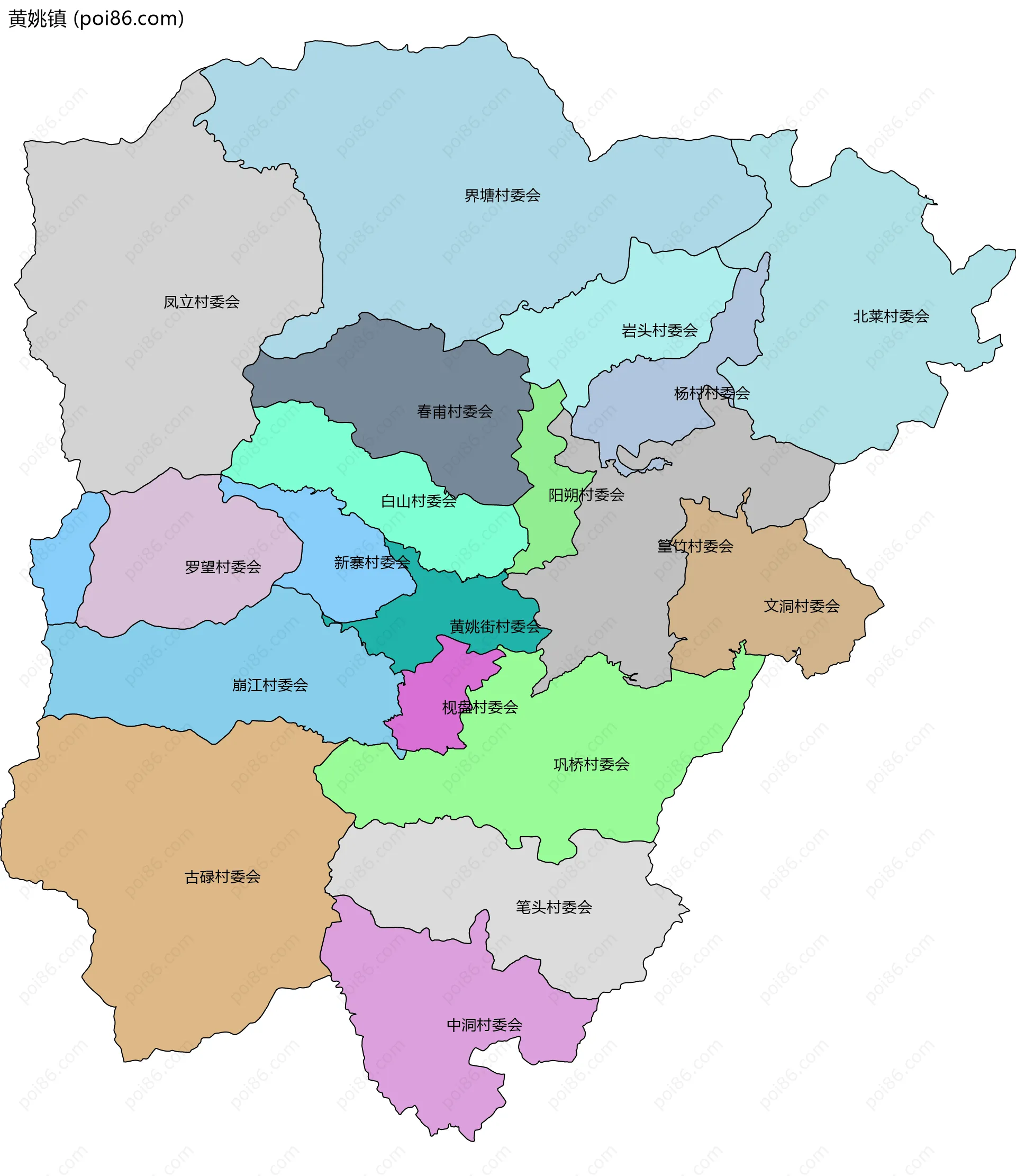 黄姚镇边界地图(五级行政区划)