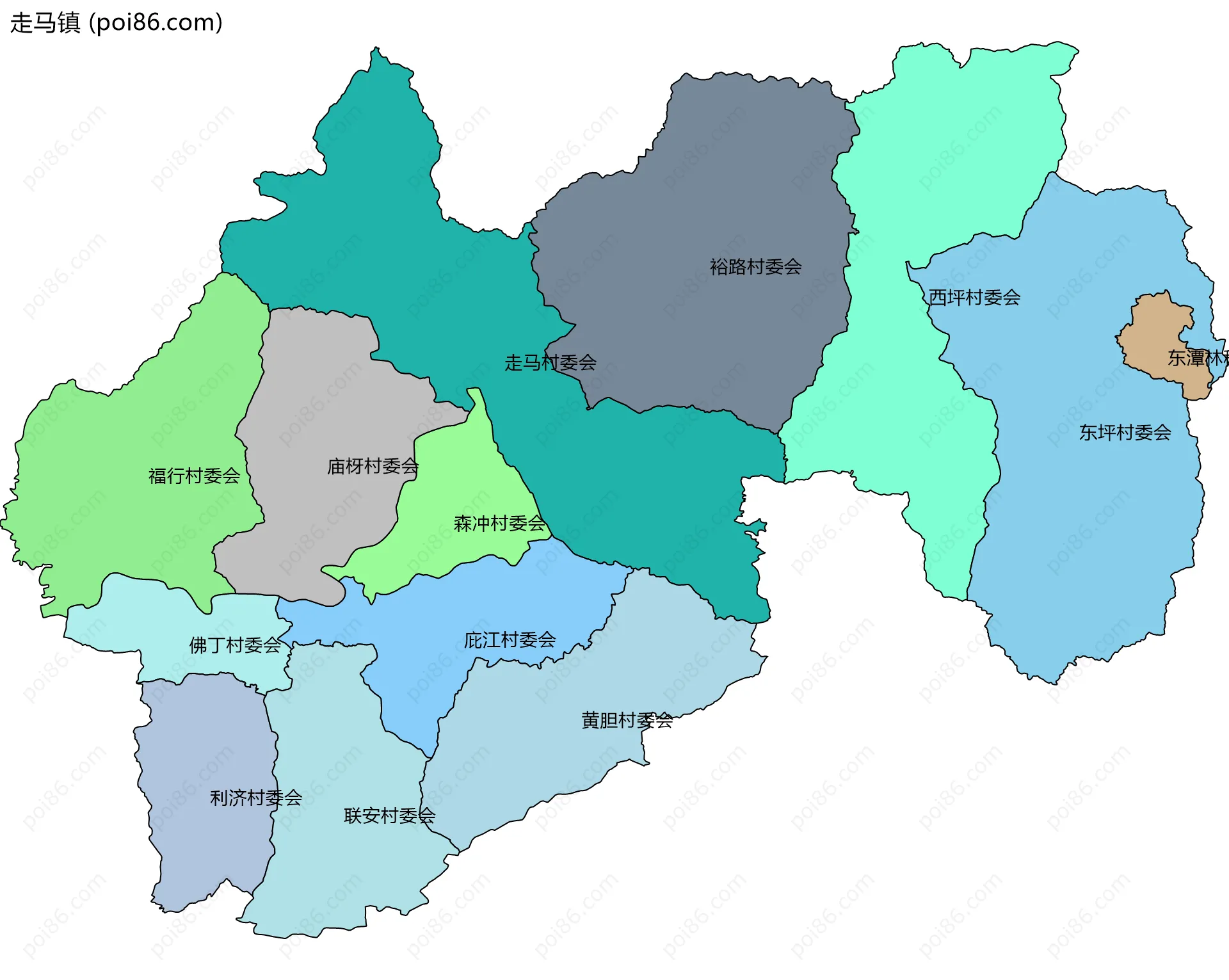 走马镇边界地图(五级行政区划)