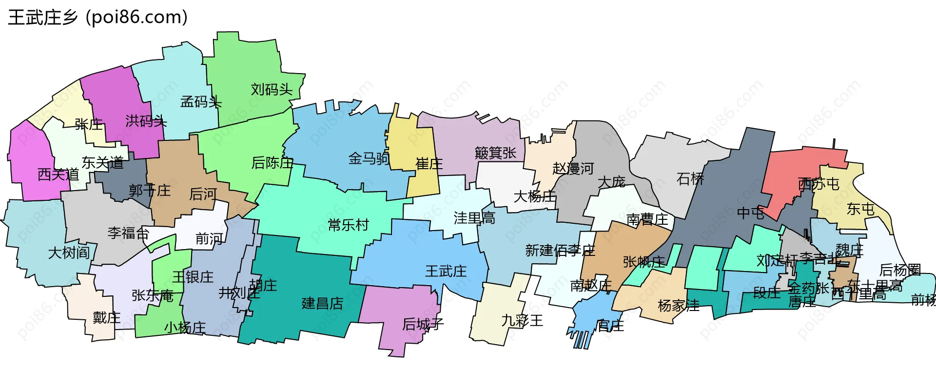 王武庄乡边界地图(五级行政区划)