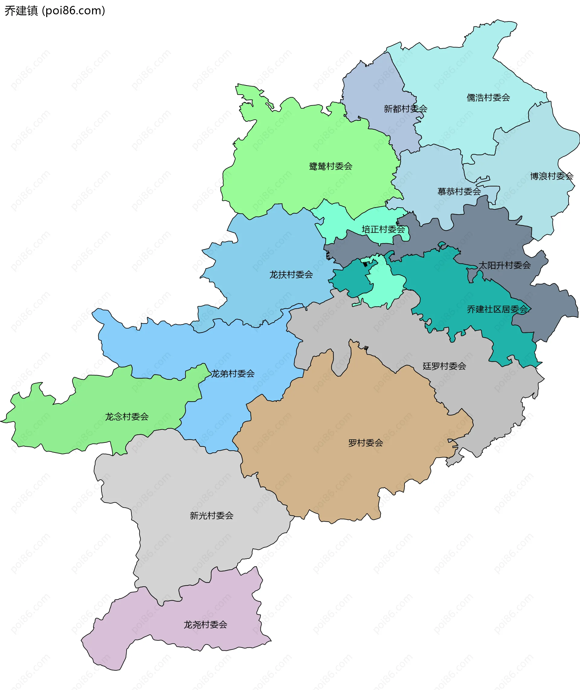 乔建镇边界地图(五级行政区划)