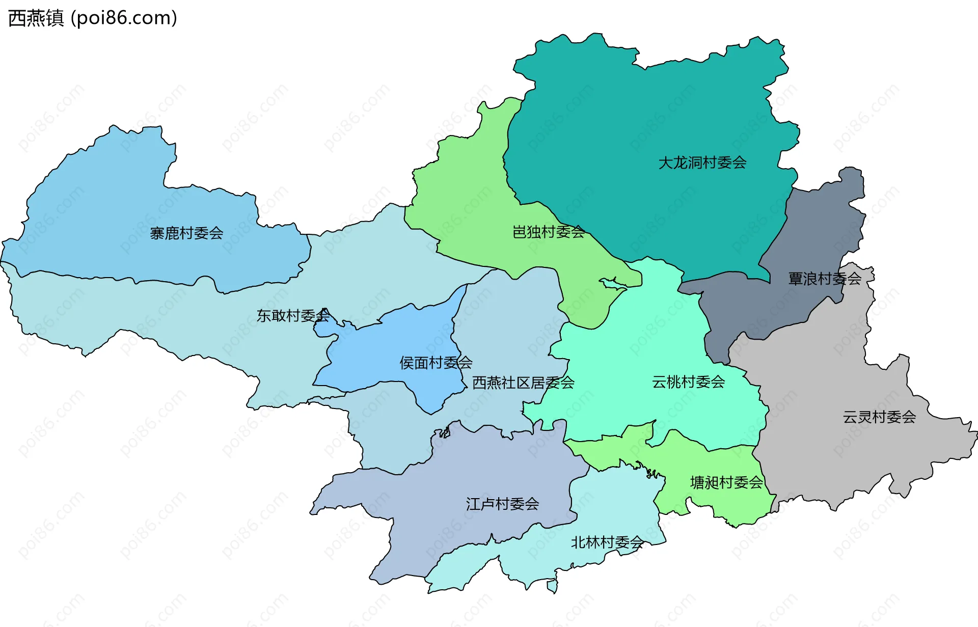 西燕镇边界地图(五级行政区划)